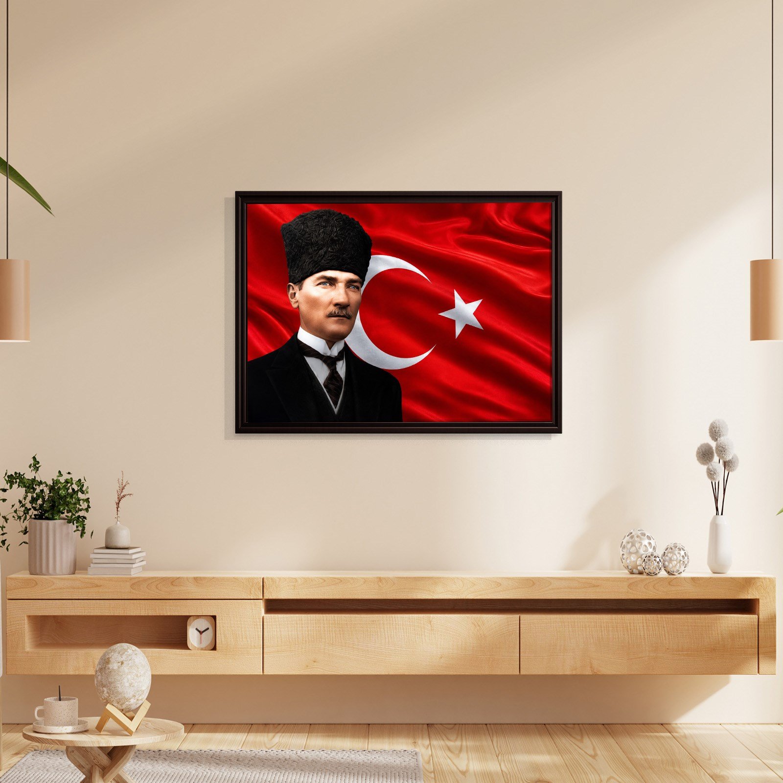 Atatürk Kanvas Tablo – Türk Bayrağı Fonlu Mustafa Kemal Atatürk Duvar Tablosu