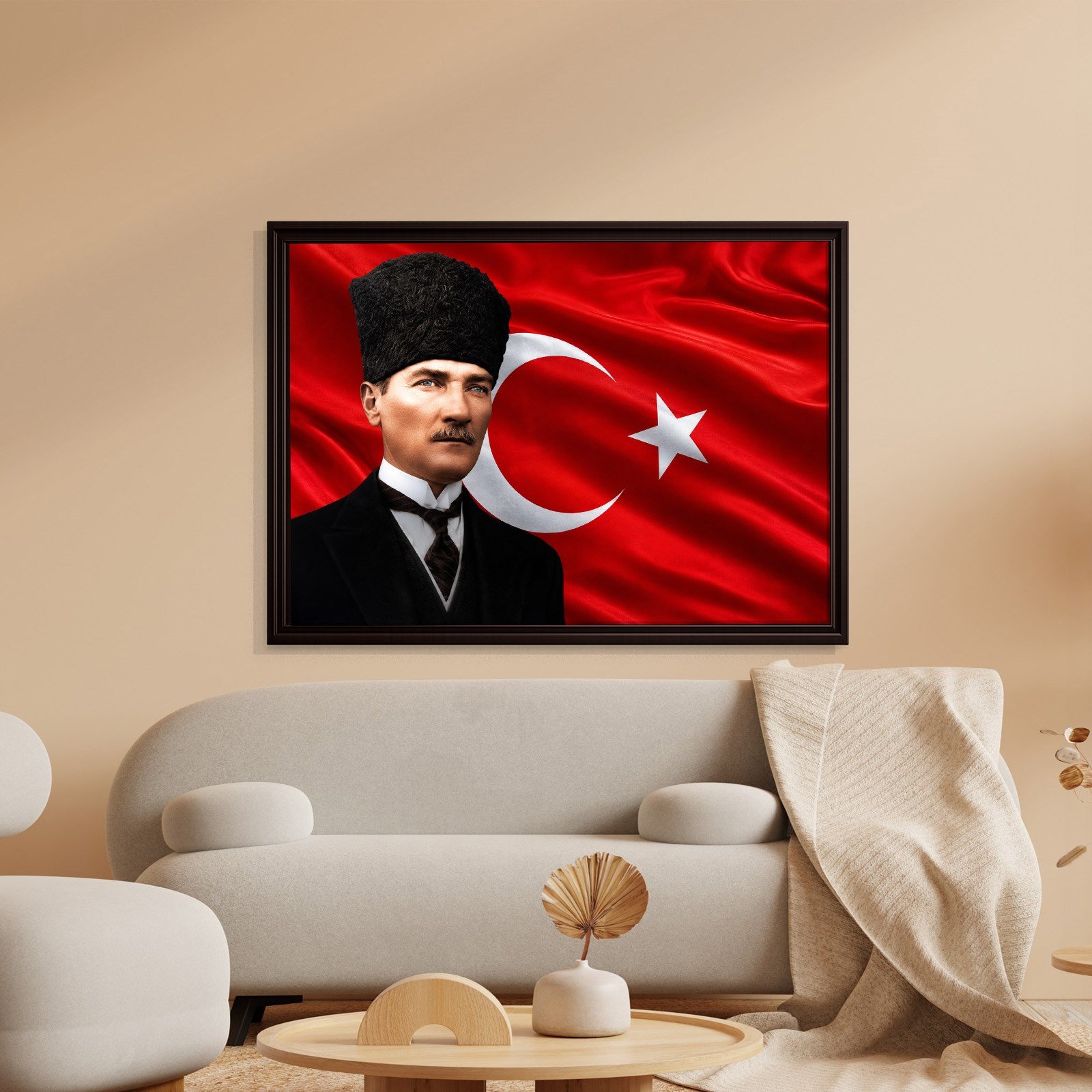 Atatürk Kanvas Tablo – Türk Bayrağı Fonlu Mustafa Kemal Atatürk Duvar Tablosu