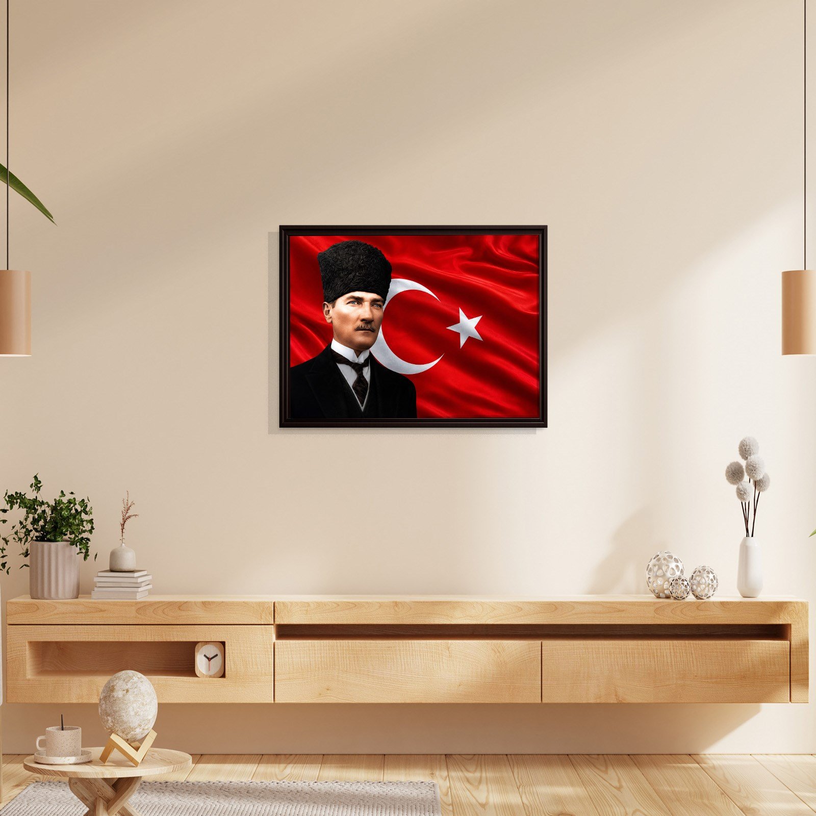 Atatürk Kanvas Tablo – Türk Bayrağı Fonlu Mustafa Kemal Atatürk Duvar Tablosu