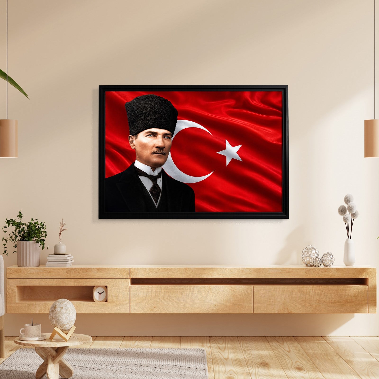 Atatürk Kanvas Tablo – Türk Bayrağı Fonlu Mustafa Kemal Atatürk Duvar Tablosu