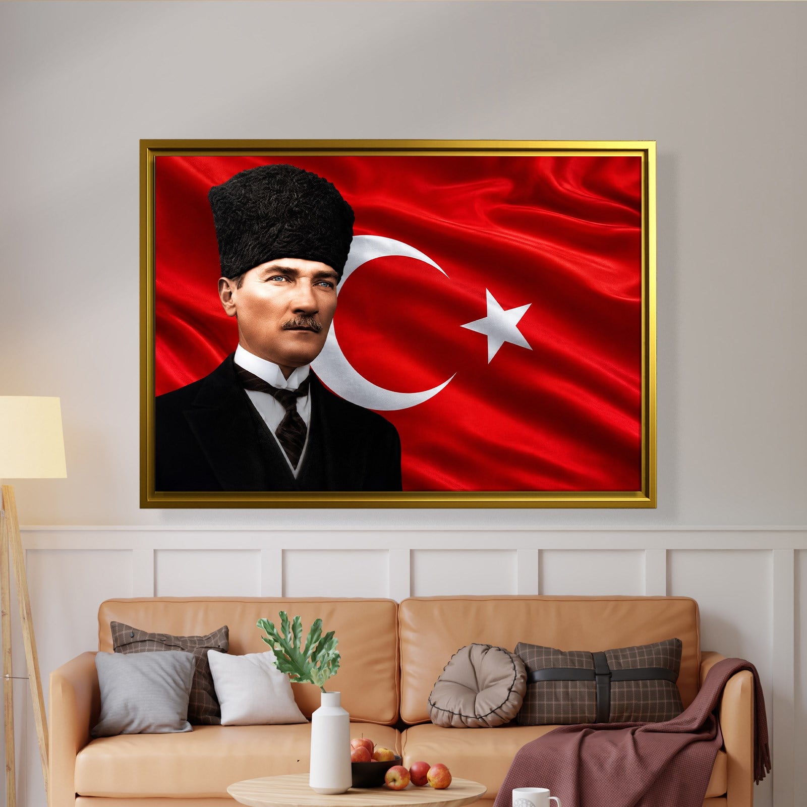 Atatürk Kanvas Tablo – Türk Bayrağı Fonlu Mustafa Kemal Atatürk Duvar Tablosu
