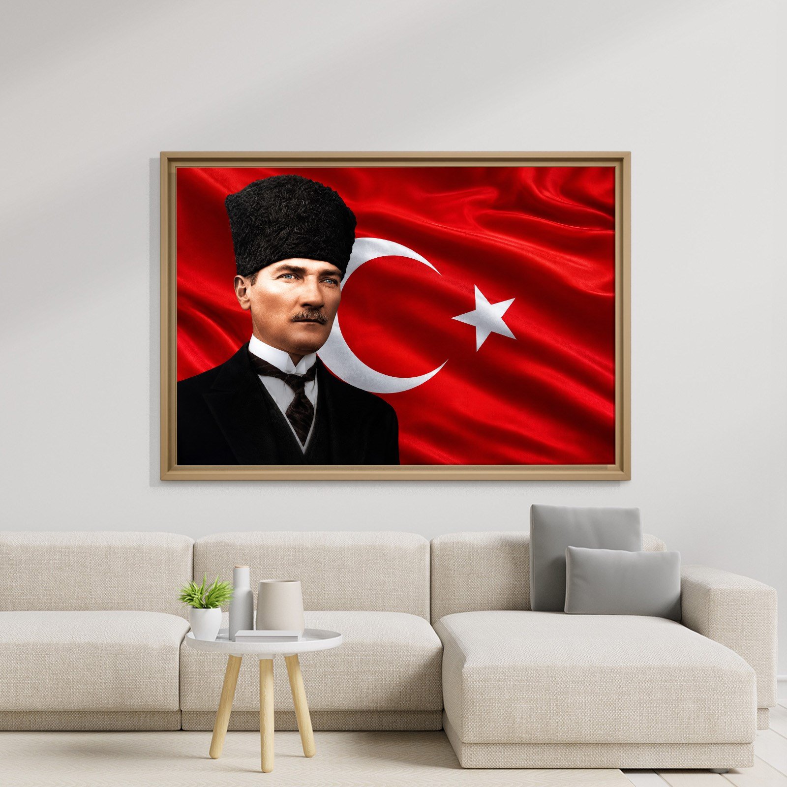 Atatürk Kanvas Tablo – Türk Bayrağı Fonlu Mustafa Kemal Atatürk Duvar Tablosu