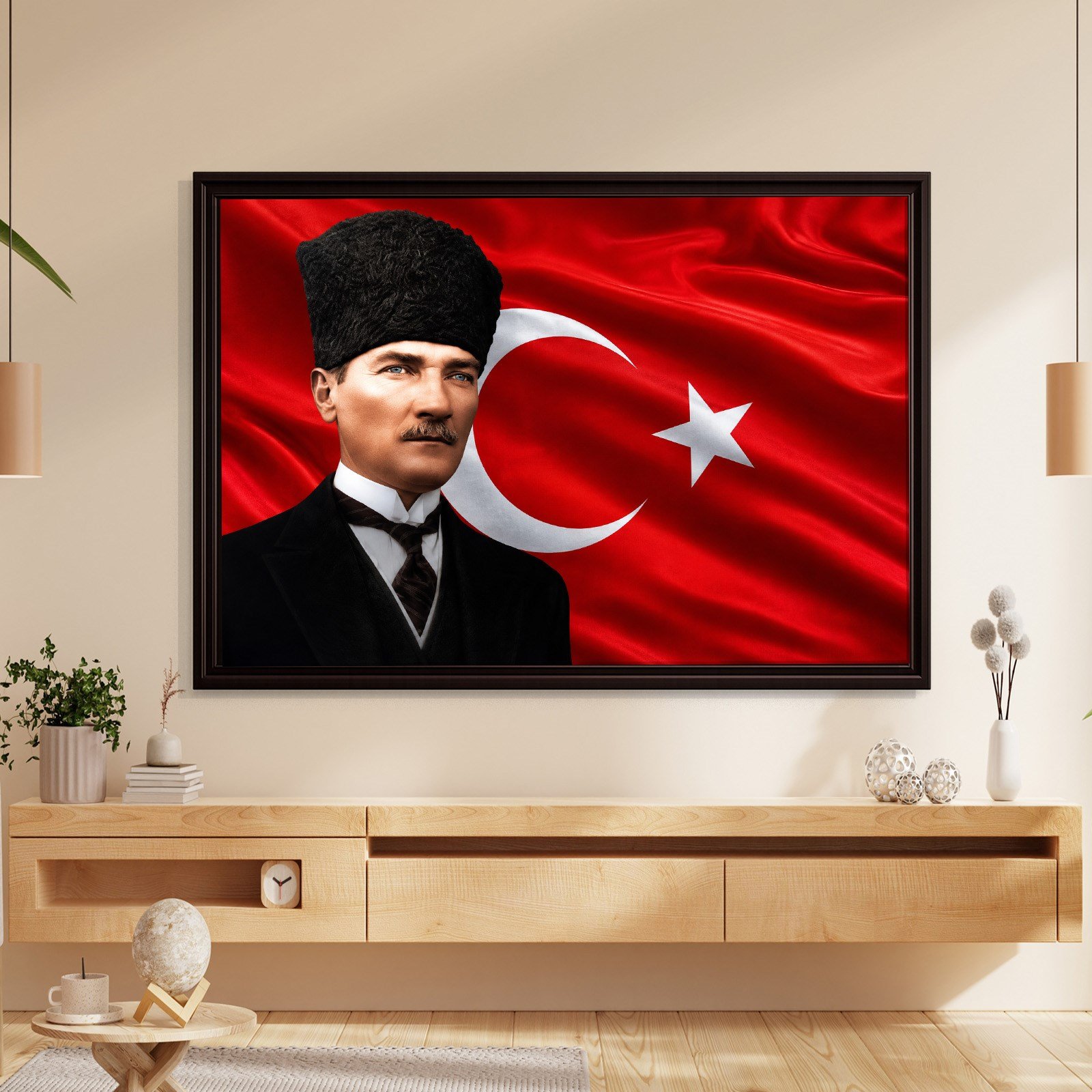 Atatürk Kanvas Tablo – Türk Bayrağı Fonlu Mustafa Kemal Atatürk Duvar Tablosu