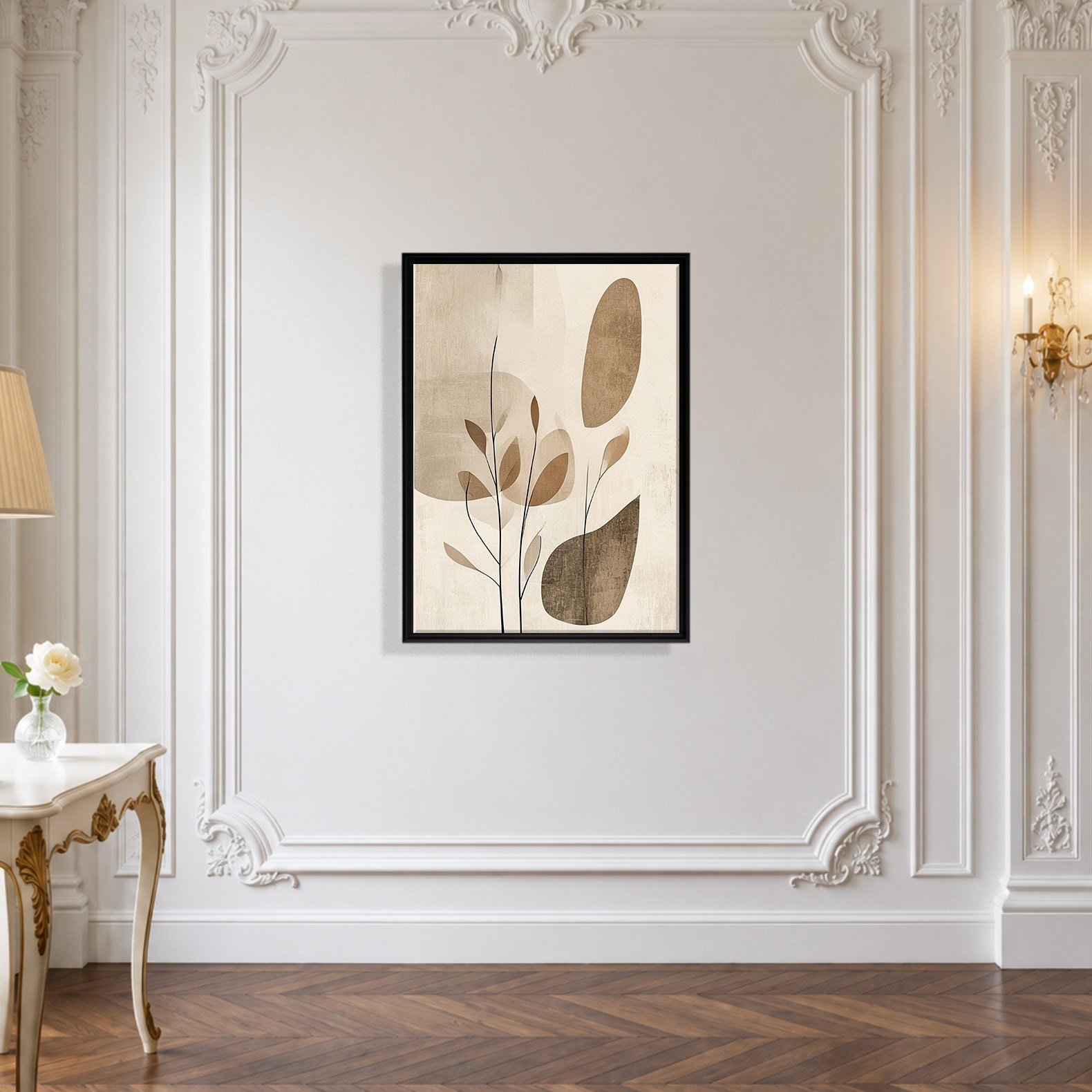 Bej Botanik Minimalist Soyut Kanvas Tablo