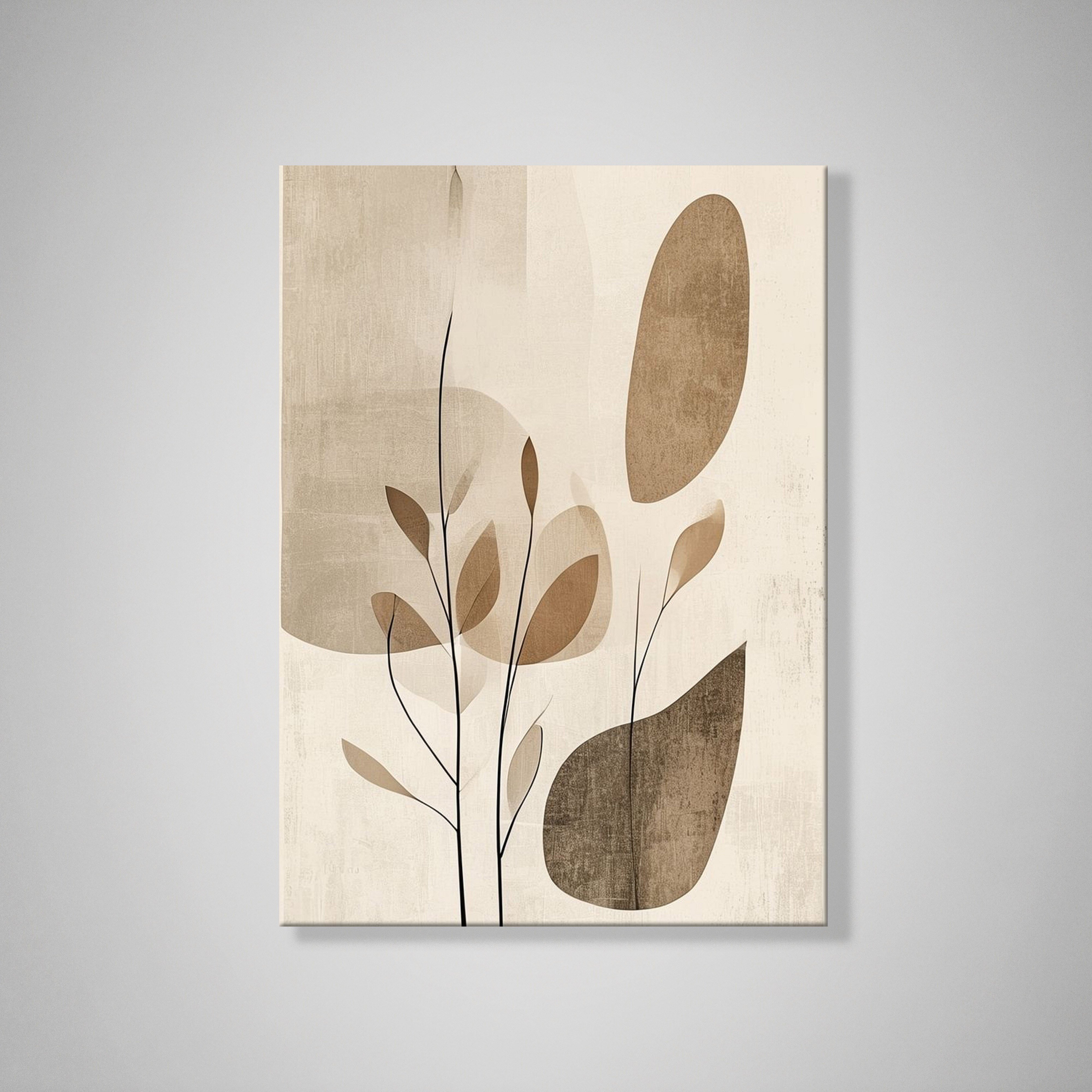 Bej Botanik Minimalist Soyut Kanvas Tablo