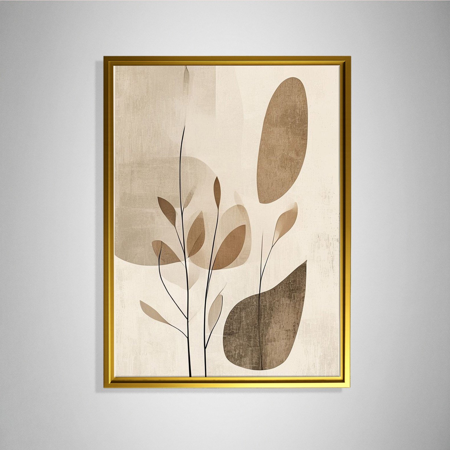 Bej Botanik Minimalist Soyut Kanvas Tablo