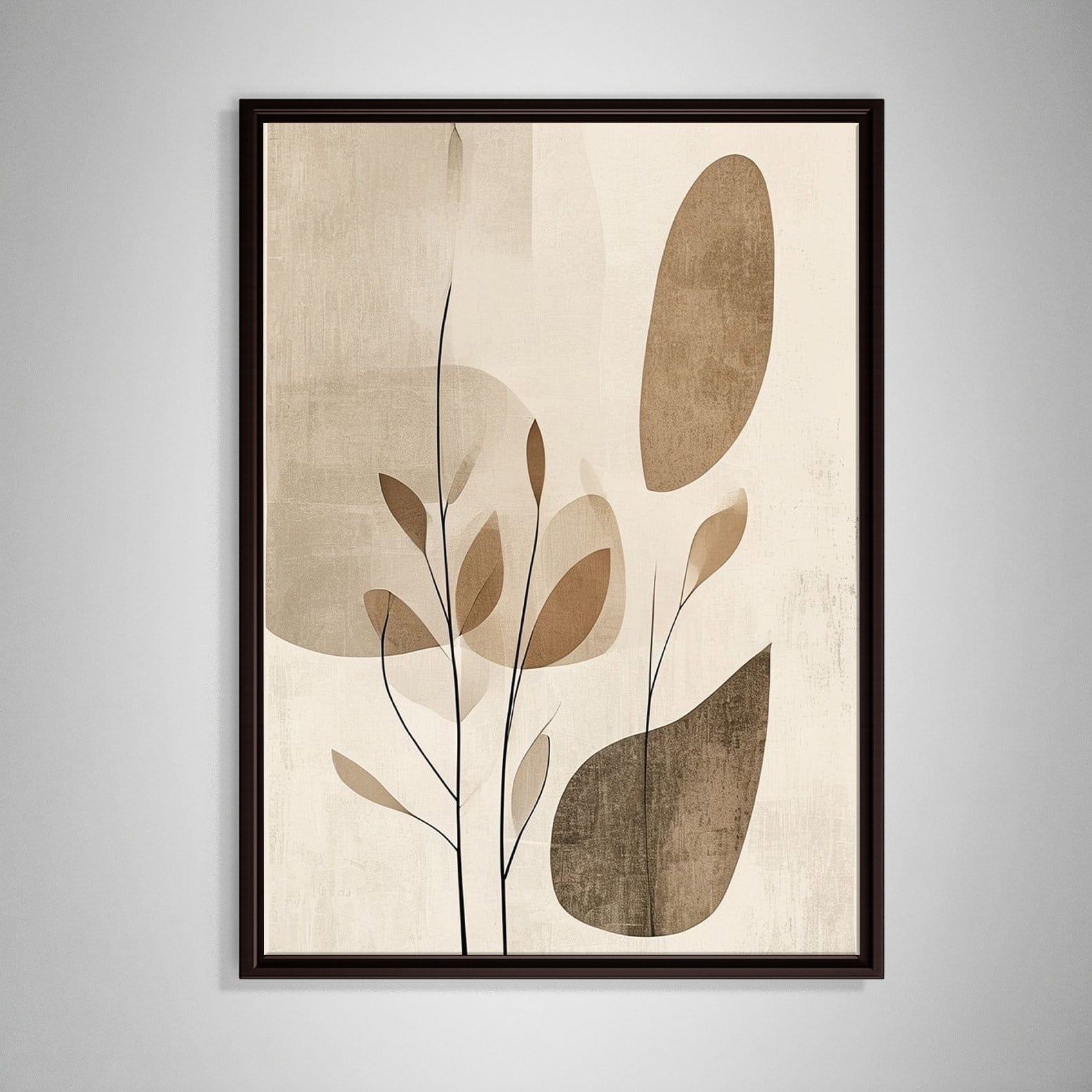 Bej Botanik Minimalist Soyut Kanvas Tablo
