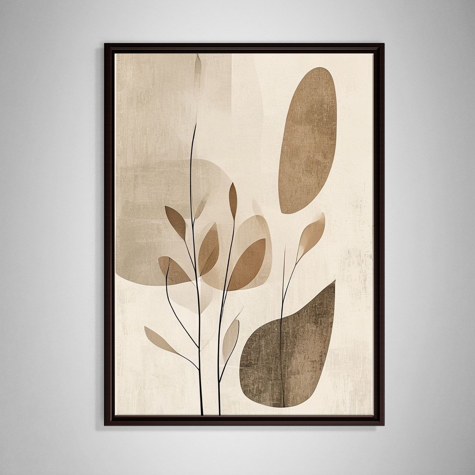 Bej Botanik Minimalist Soyut Kanvas Tablo
