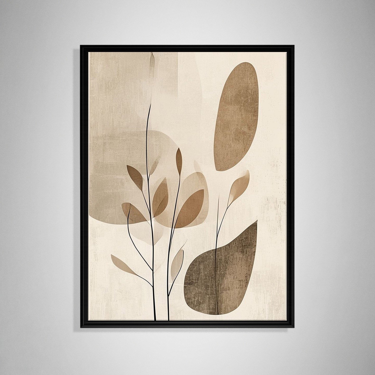 Bej Botanik Minimalist Soyut Kanvas Tablo