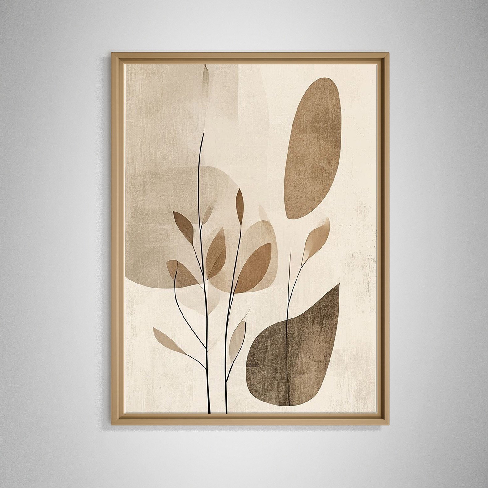 Bej Botanik Minimalist Soyut Kanvas Tablo