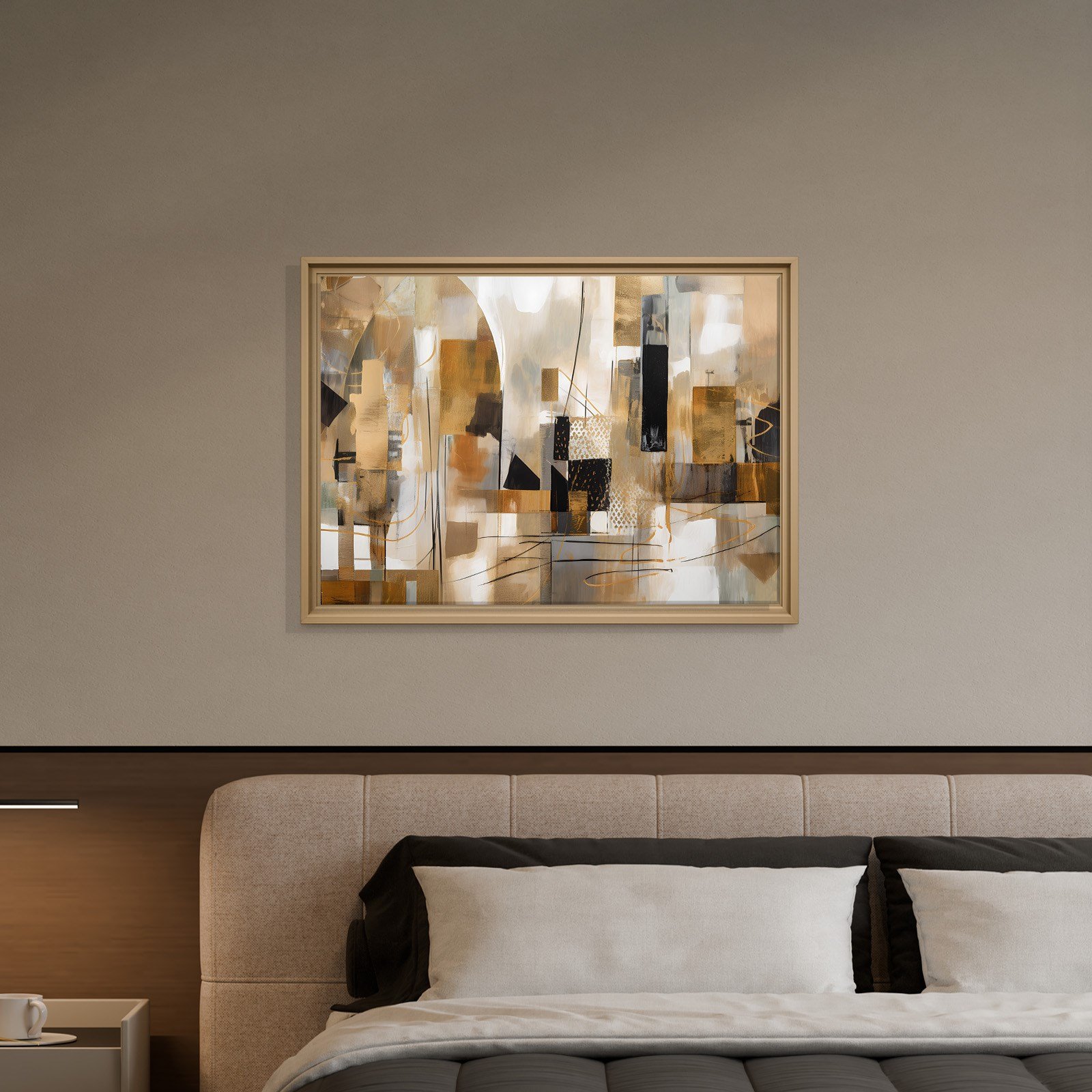 Bej Gold Siyah Soyut Kanvas Tablo