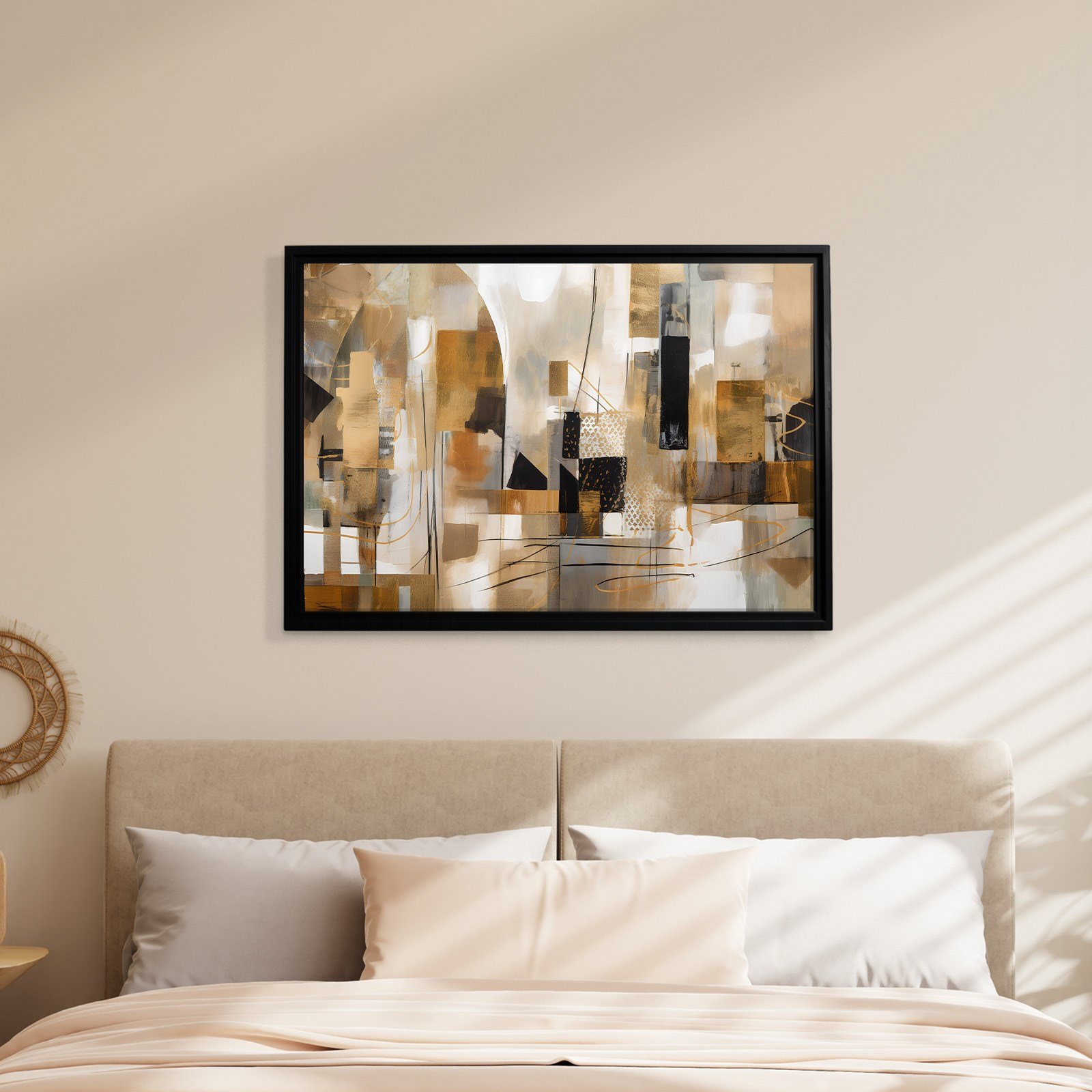 Bej Gold Siyah Soyut Kanvas Tablo