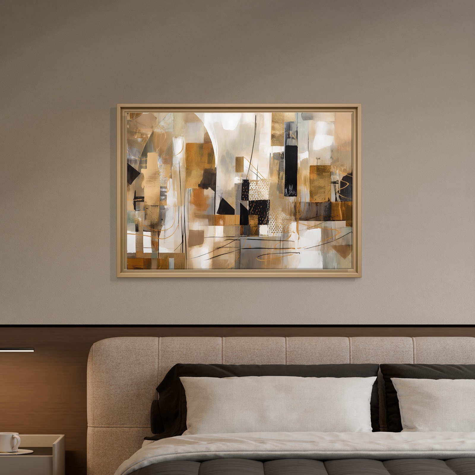 Bej Gold Siyah Soyut Kanvas Tablo