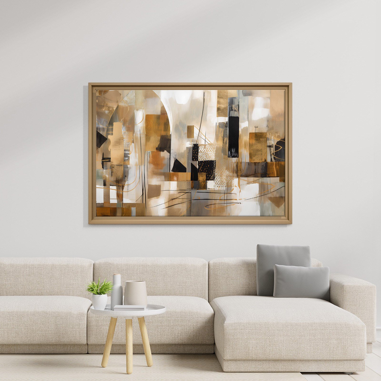 Bej Gold Siyah Soyut Kanvas Tablo