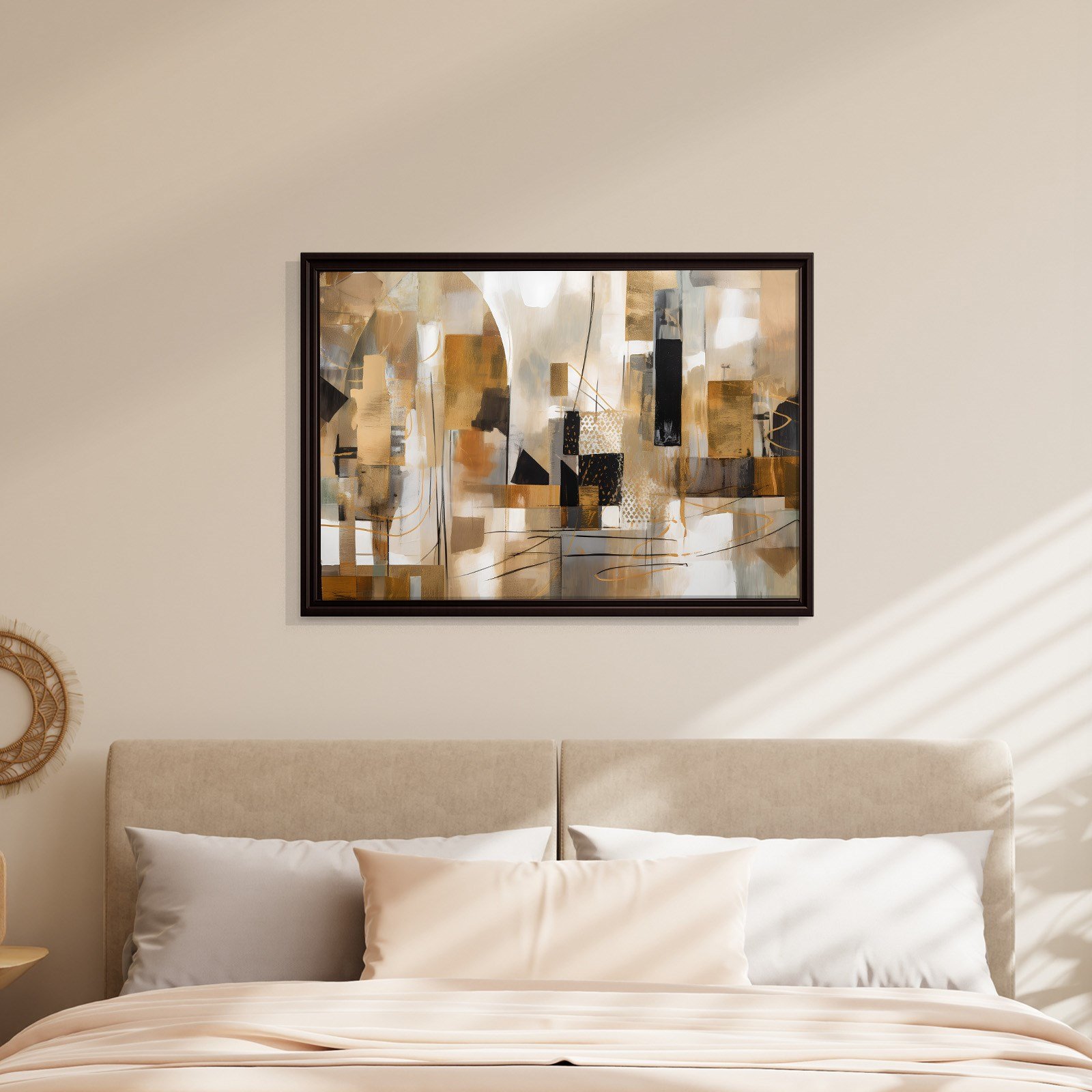 Bej Gold Siyah Soyut Kanvas Tablo