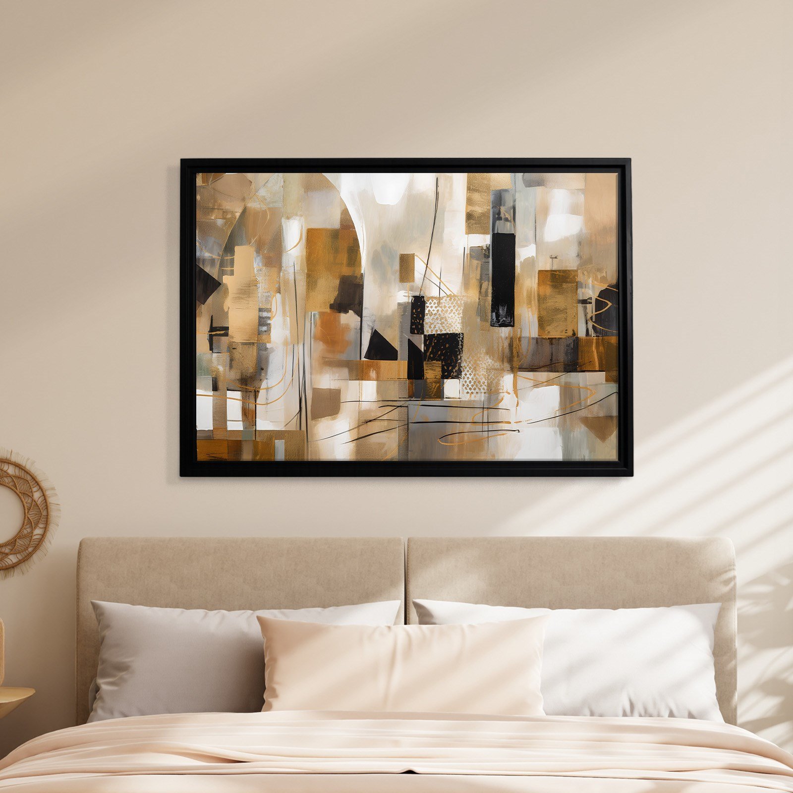 Bej Gold Siyah Soyut Kanvas Tablo