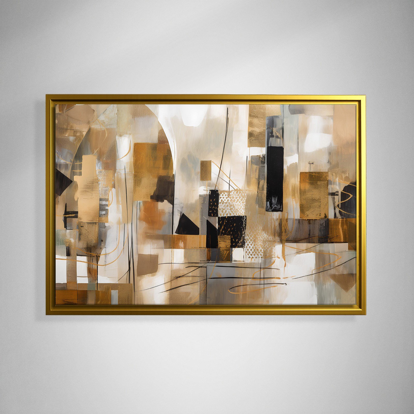 Bej Gold Siyah Soyut Kanvas Tablo