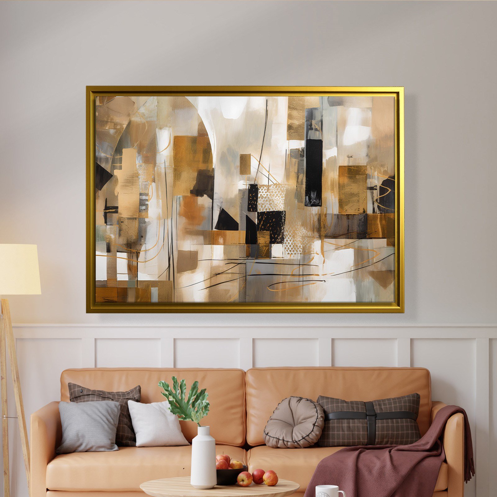 Bej Gold Siyah Soyut Kanvas Tablo