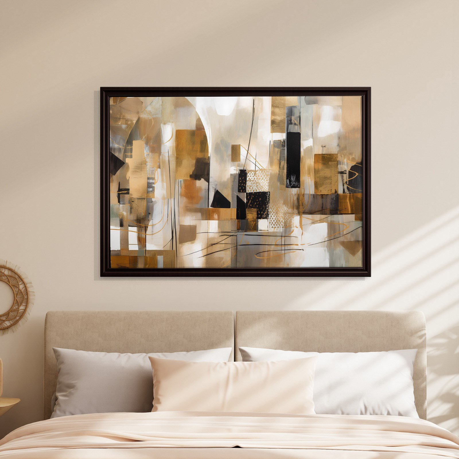 Bej Gold Siyah Soyut Kanvas Tablo