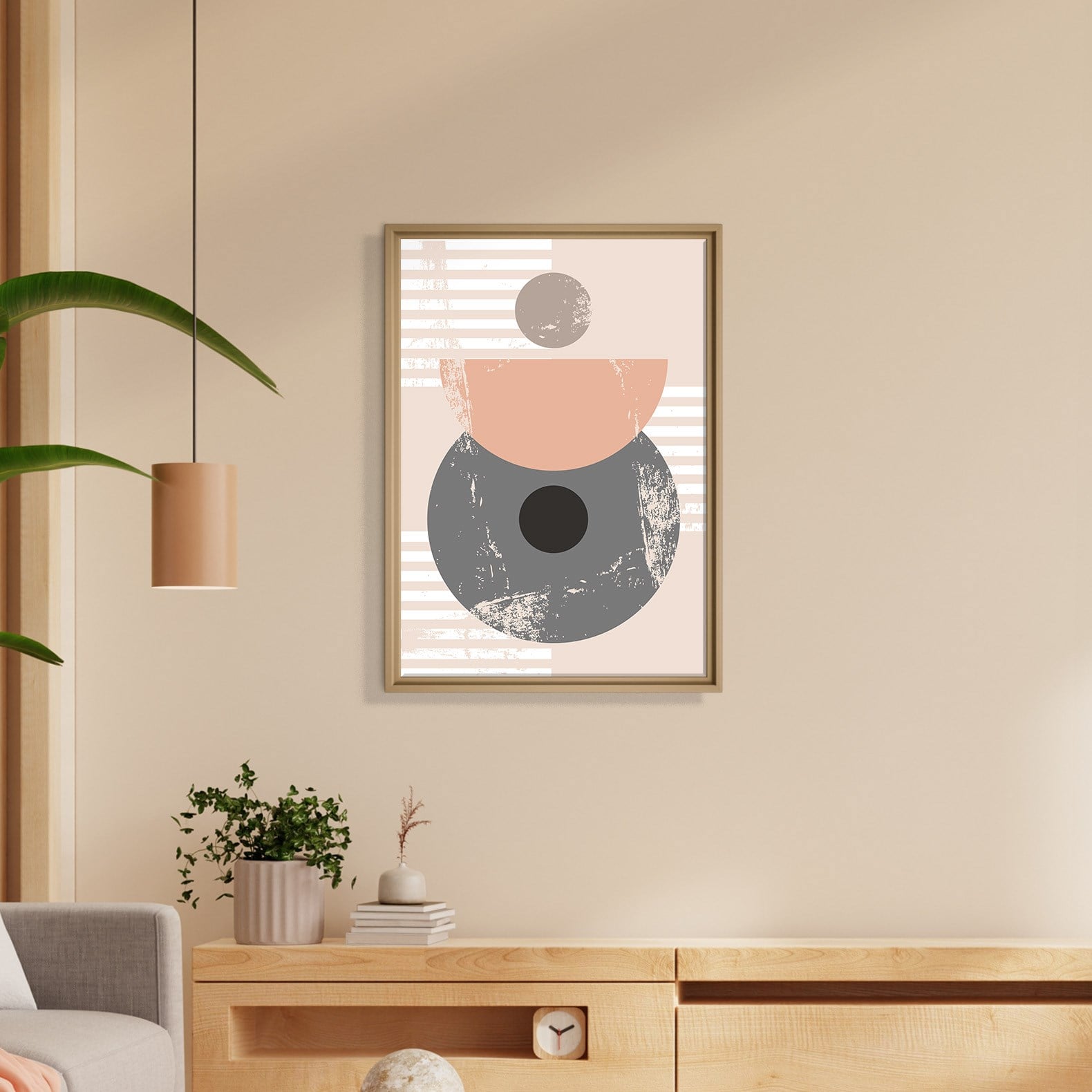 Bej Gri Geometrik Bohem Kanvas Tablo