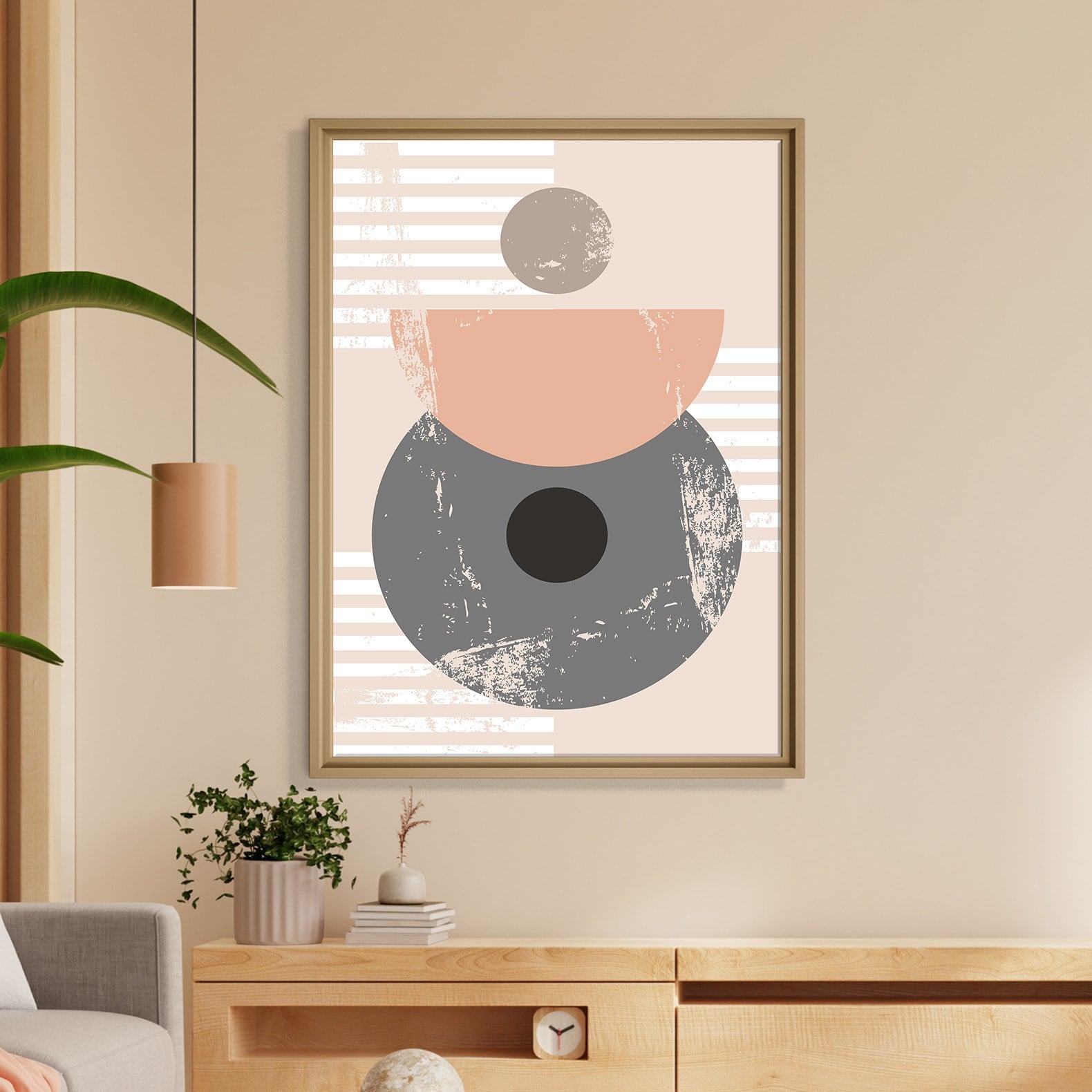 Bej Gri Geometrik Bohem Kanvas Tablo