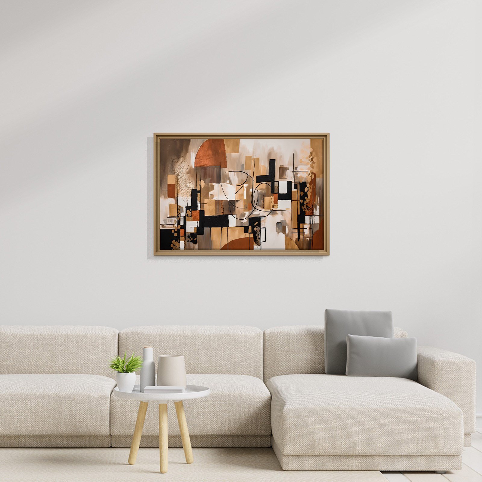 Bohem Denge – Siyah, Terracotta ve Gold Tonlarda Soyut Tablo