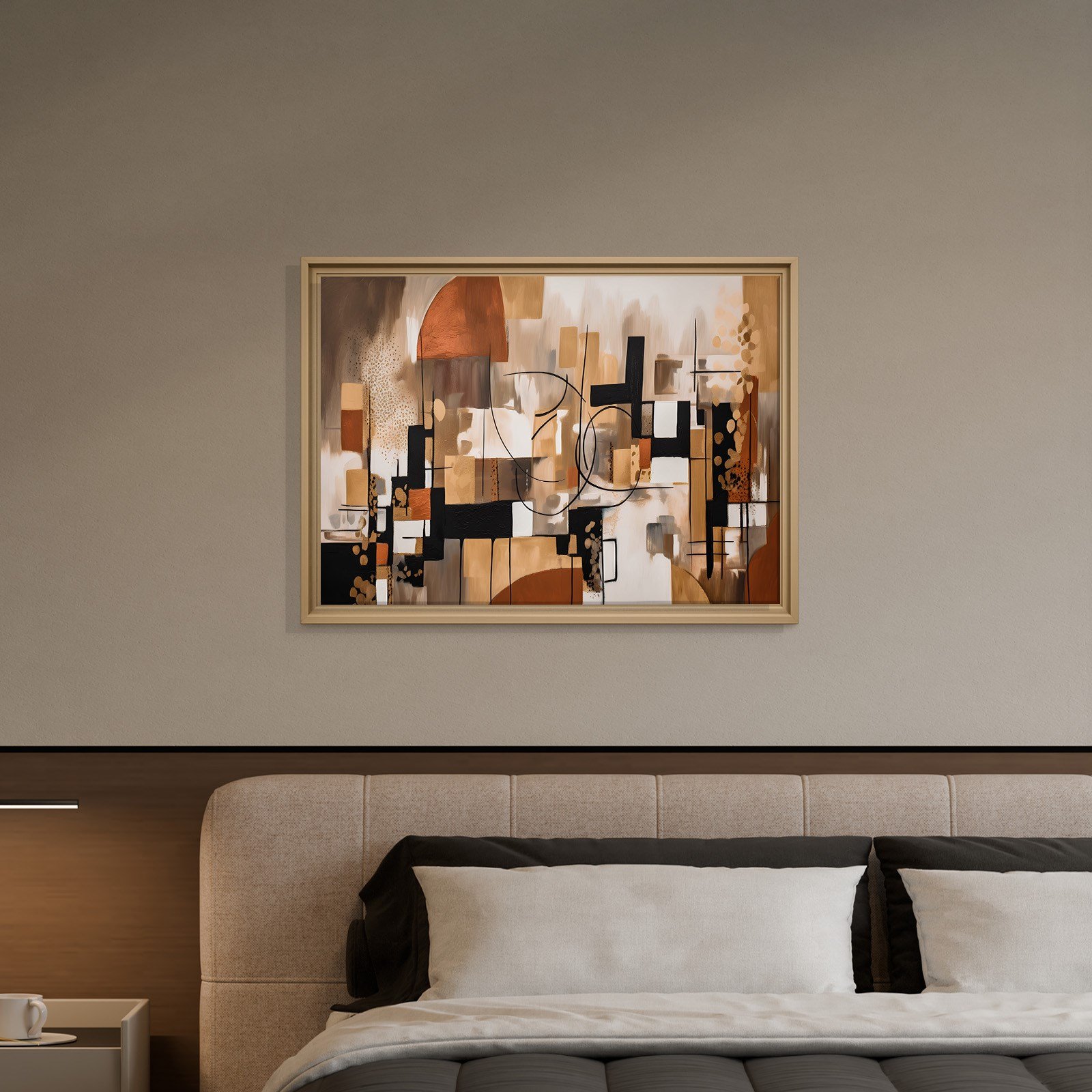 Bohem Denge – Siyah, Terracotta ve Gold Tonlarda Soyut Tablo
