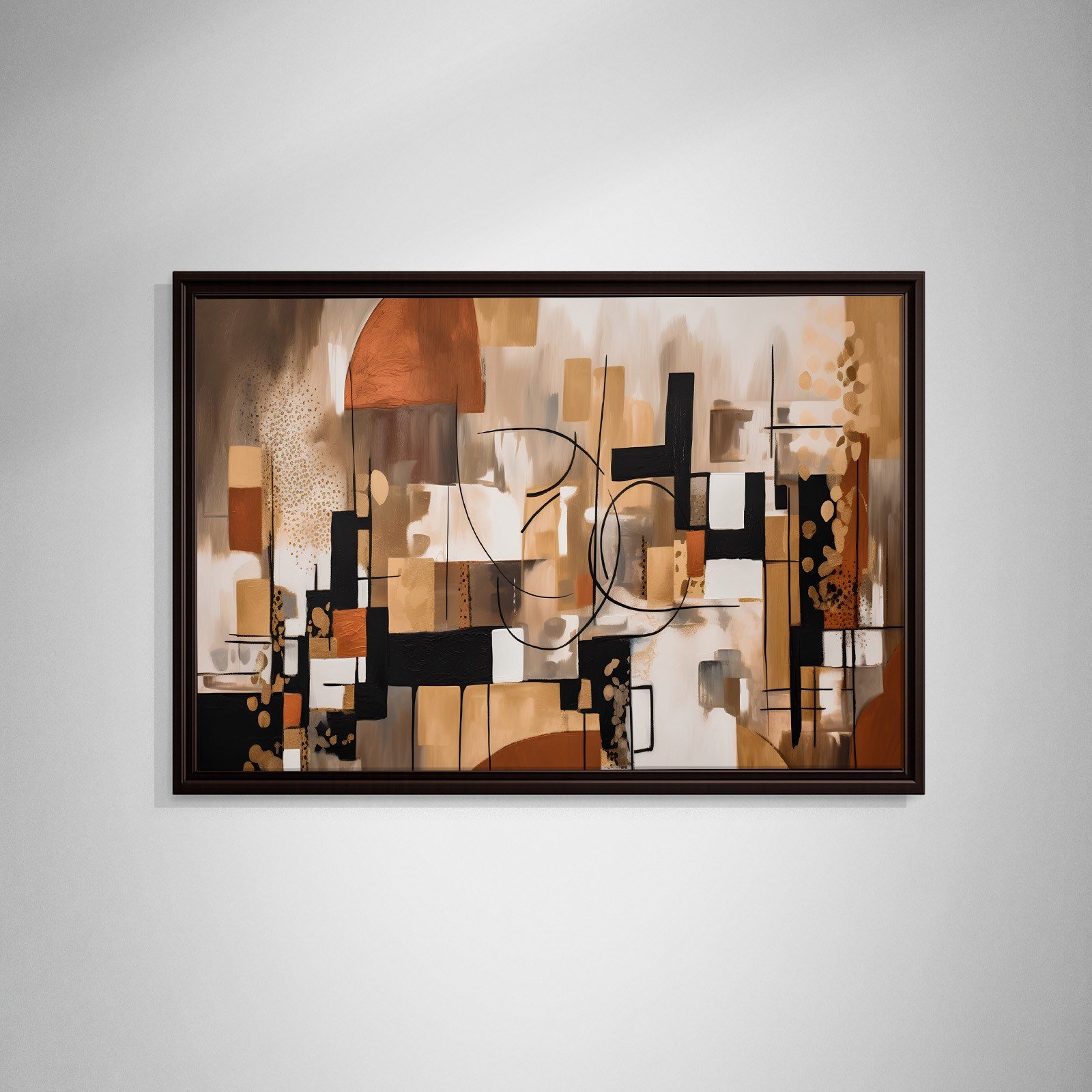 Bohem Denge – Siyah, Terracotta ve Gold Tonlarda Soyut Tablo