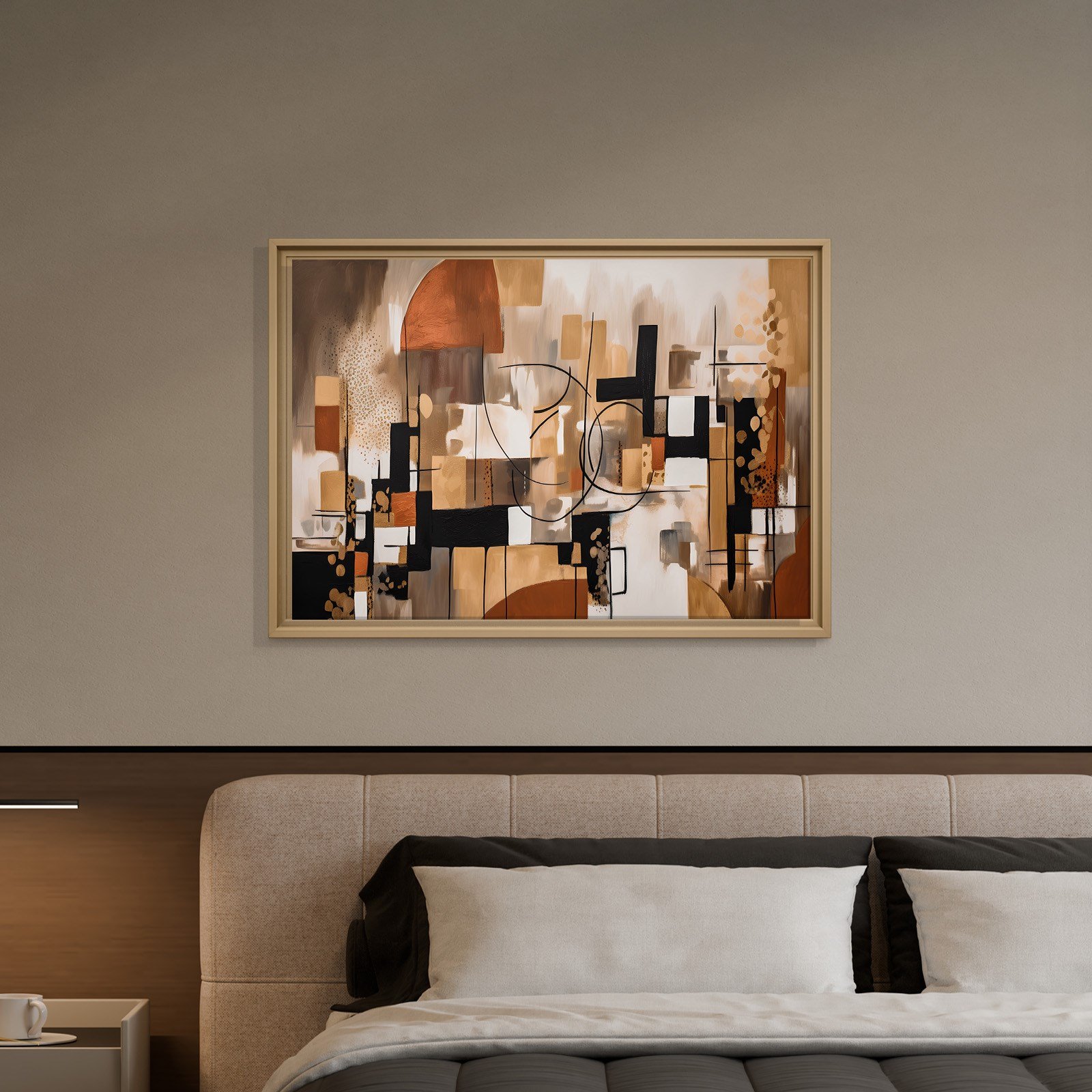 Bohem Denge – Siyah, Terracotta ve Gold Tonlarda Soyut Tablo