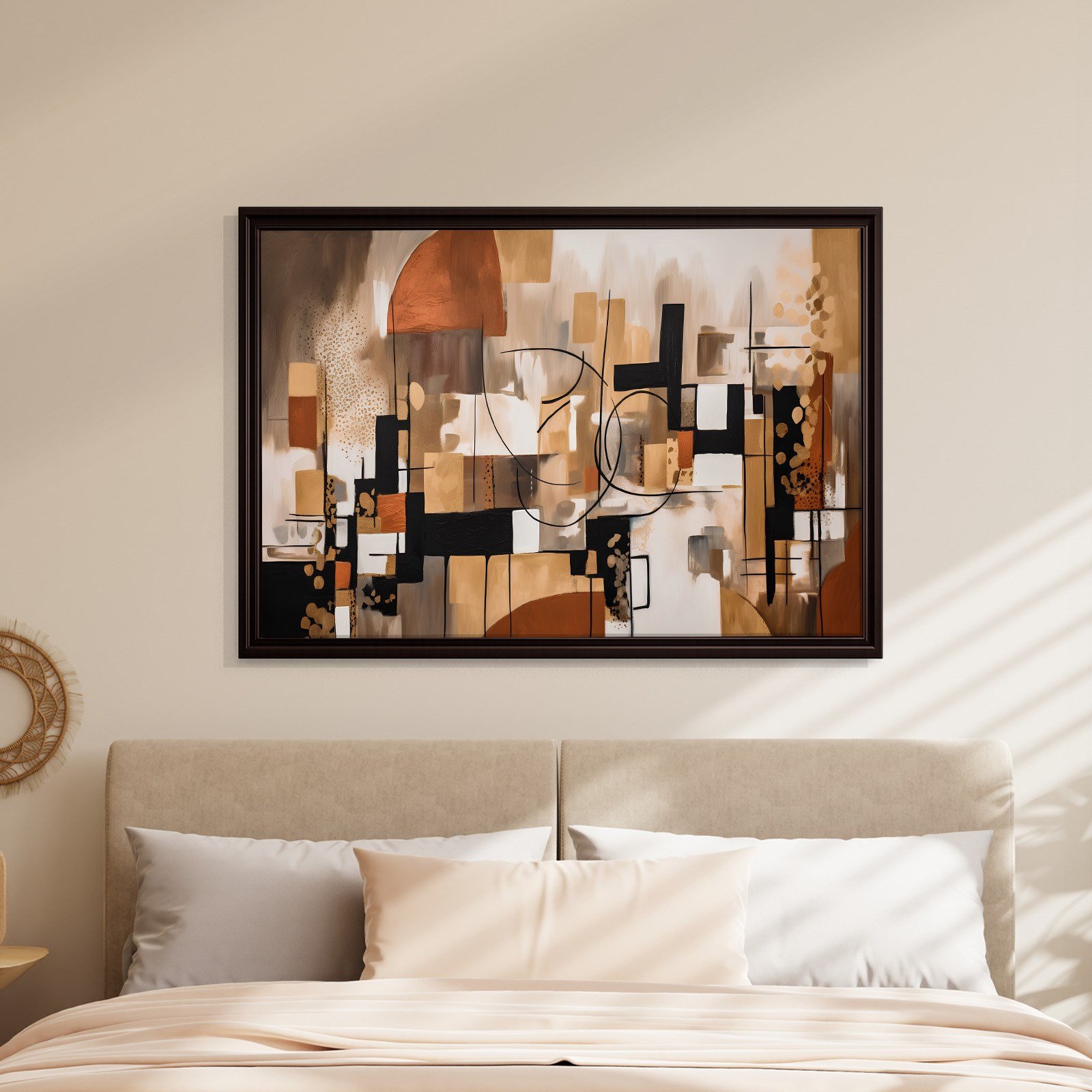 Bohem Denge – Siyah, Terracotta ve Gold Tonlarda Soyut Tablo