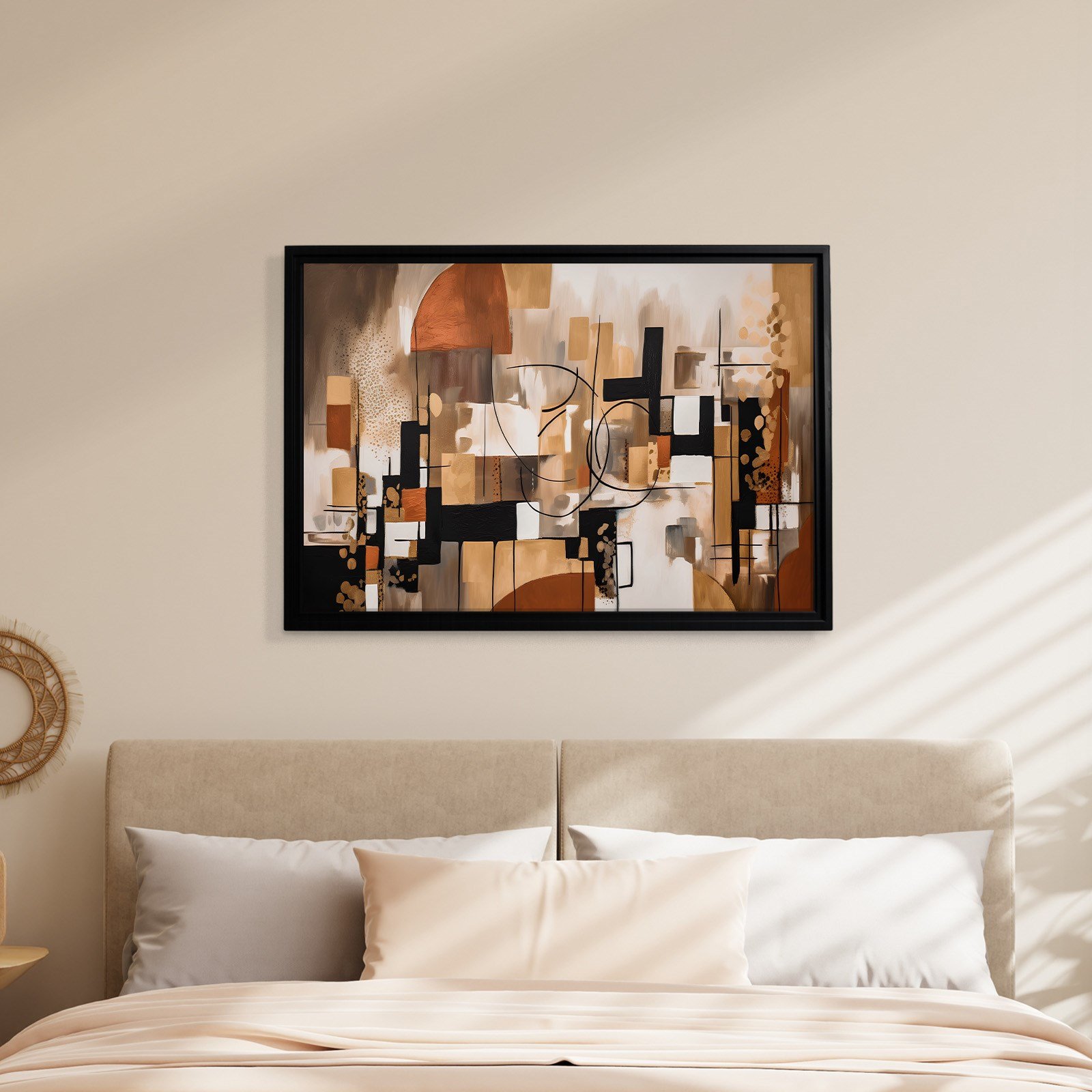 Bohem Denge – Siyah, Terracotta ve Gold Tonlarda Soyut Tablo