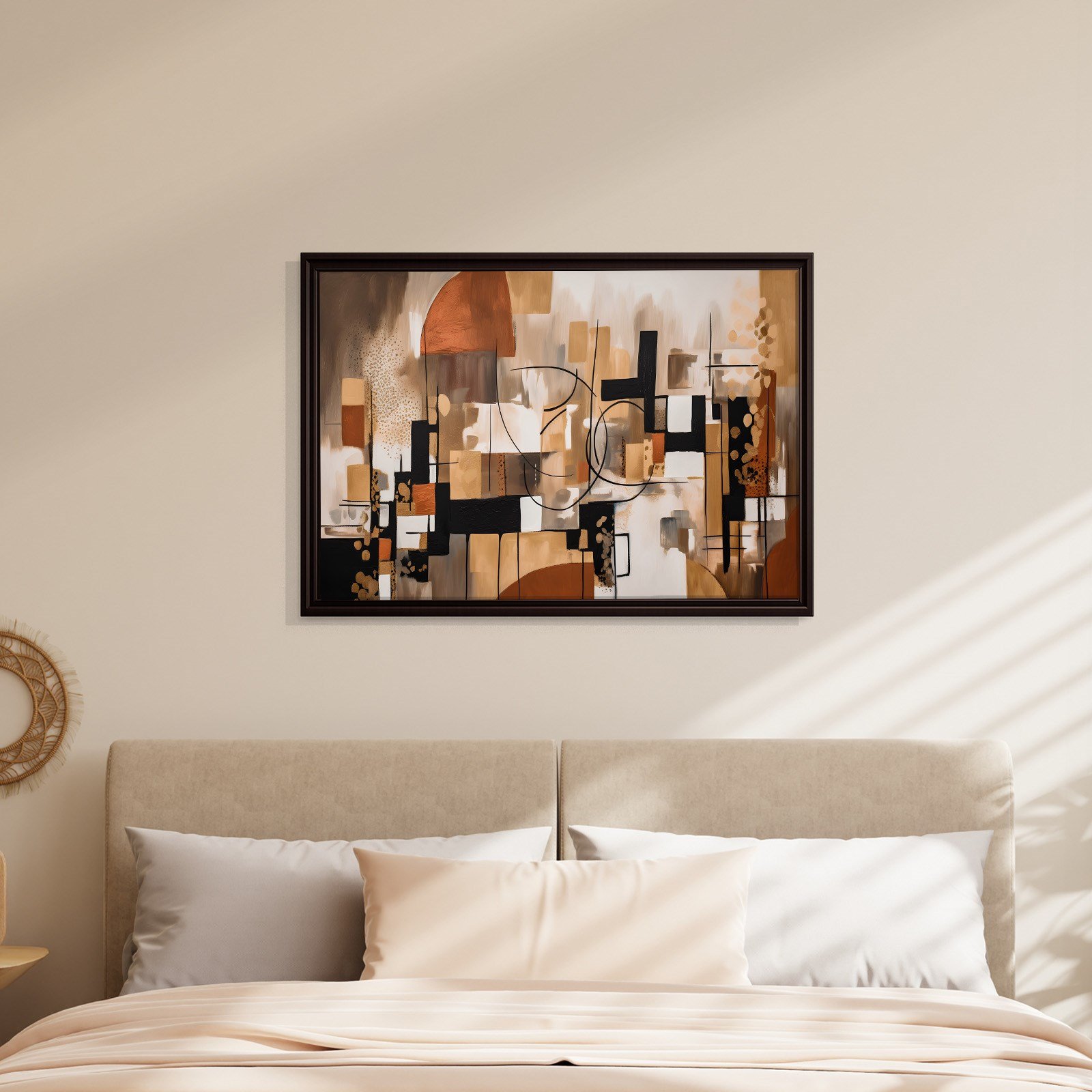 Bohem Denge – Siyah, Terracotta ve Gold Tonlarda Soyut Tablo