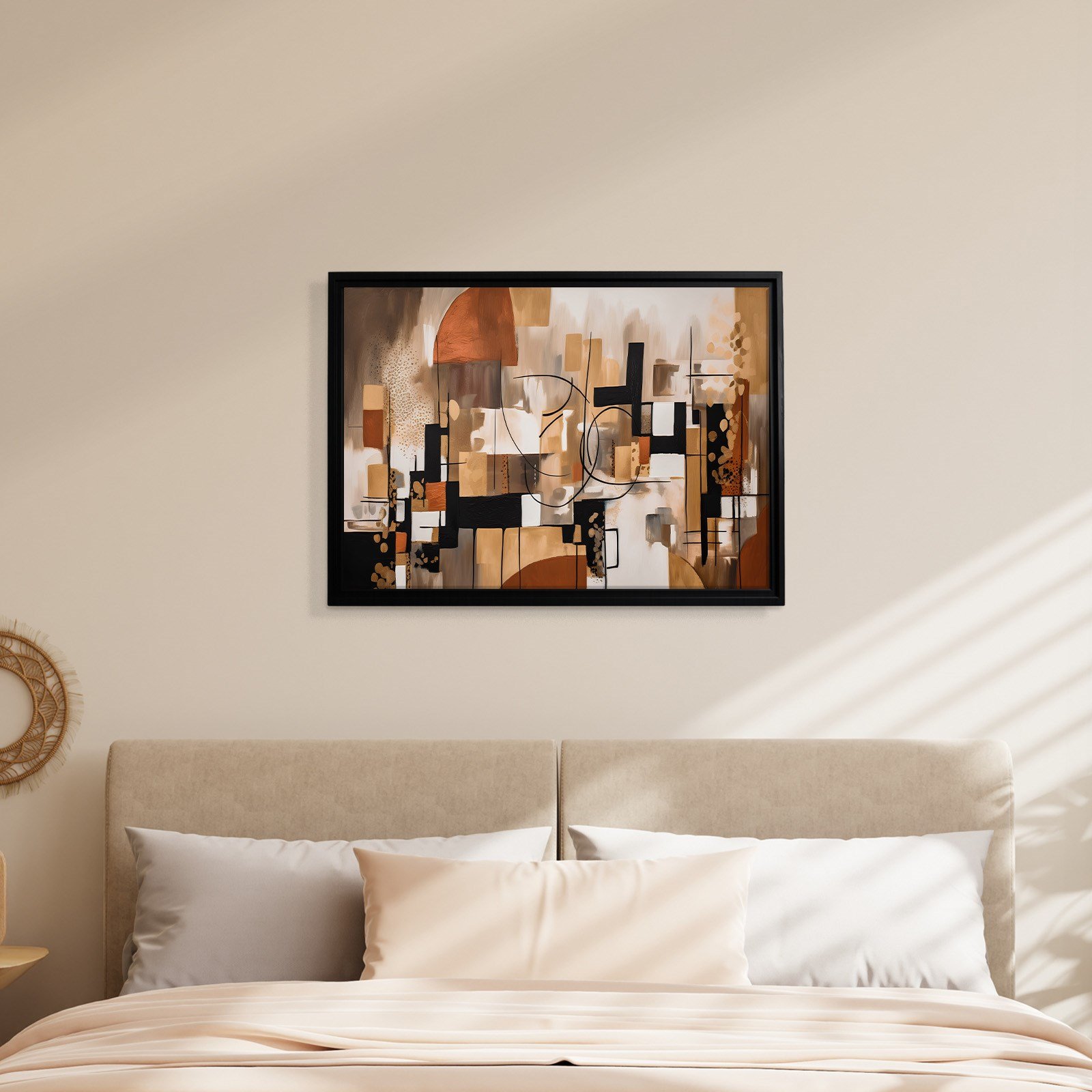 Bohem Denge – Siyah, Terracotta ve Gold Tonlarda Soyut Tablo