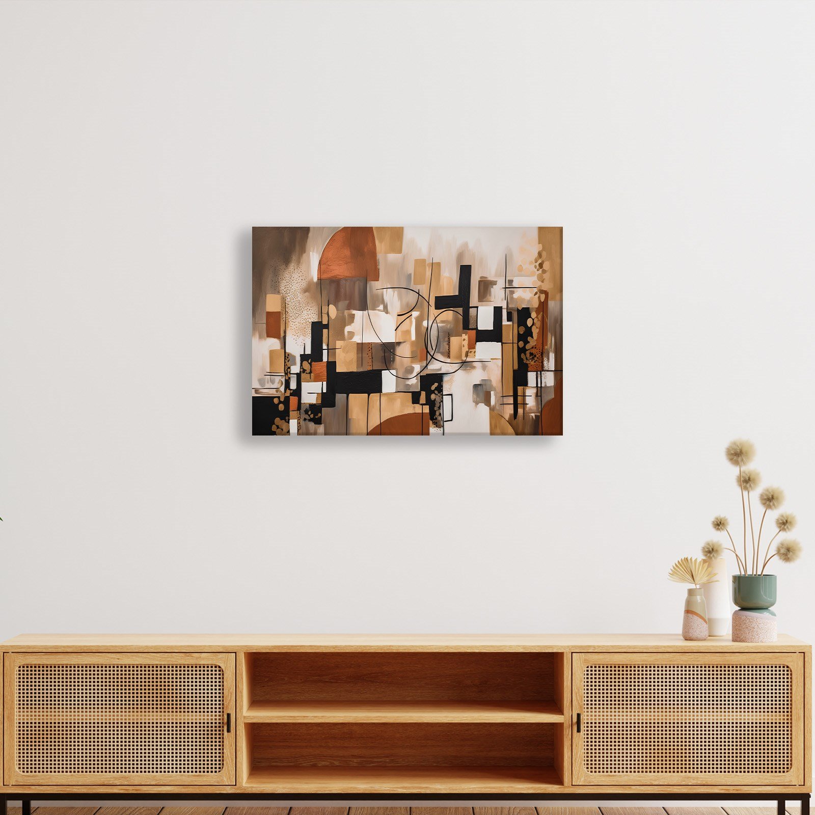 Bohem Denge – Siyah, Terracotta ve Gold Tonlarda Soyut Tablo