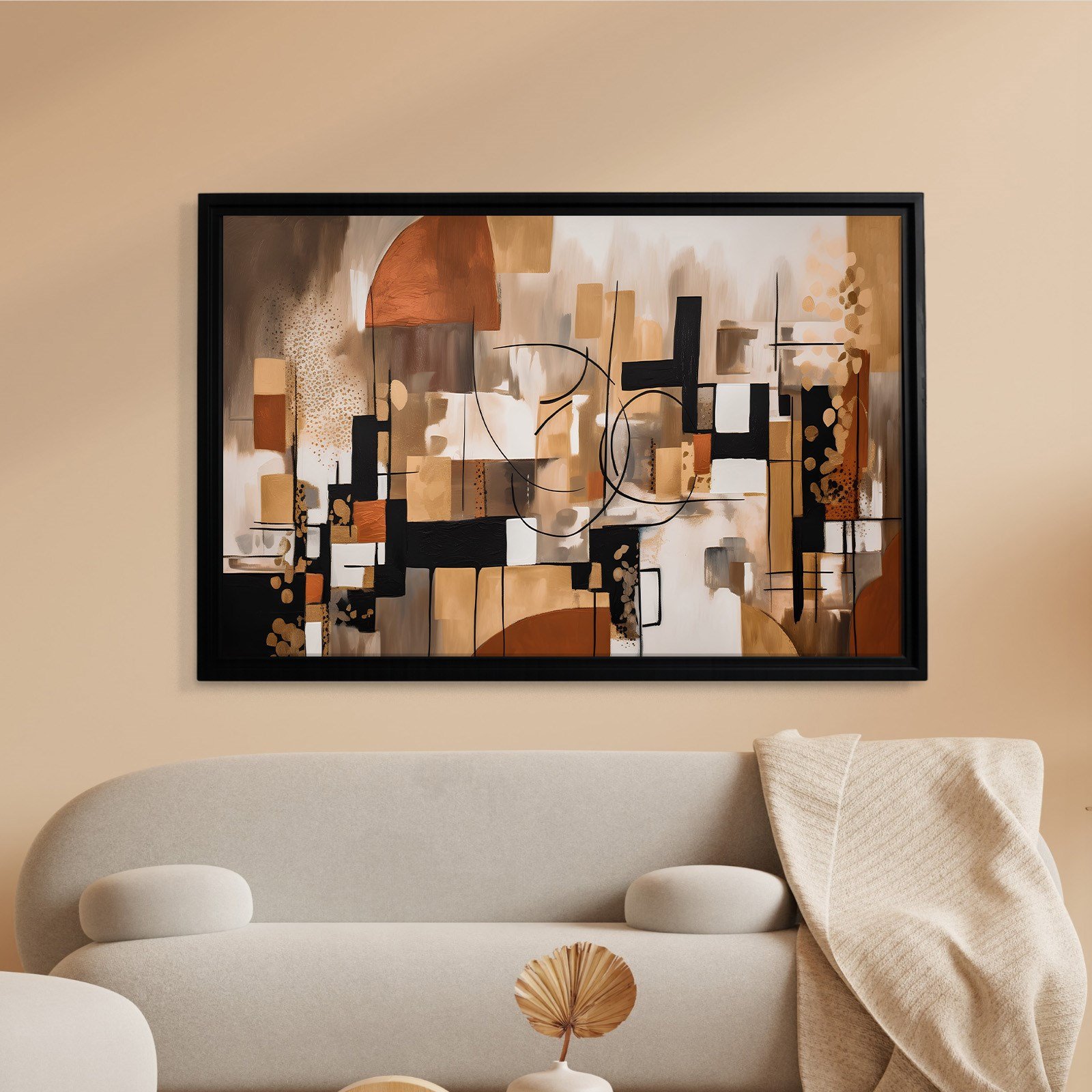 Bohem Denge – Siyah, Terracotta ve Gold Tonlarda Soyut Tablo