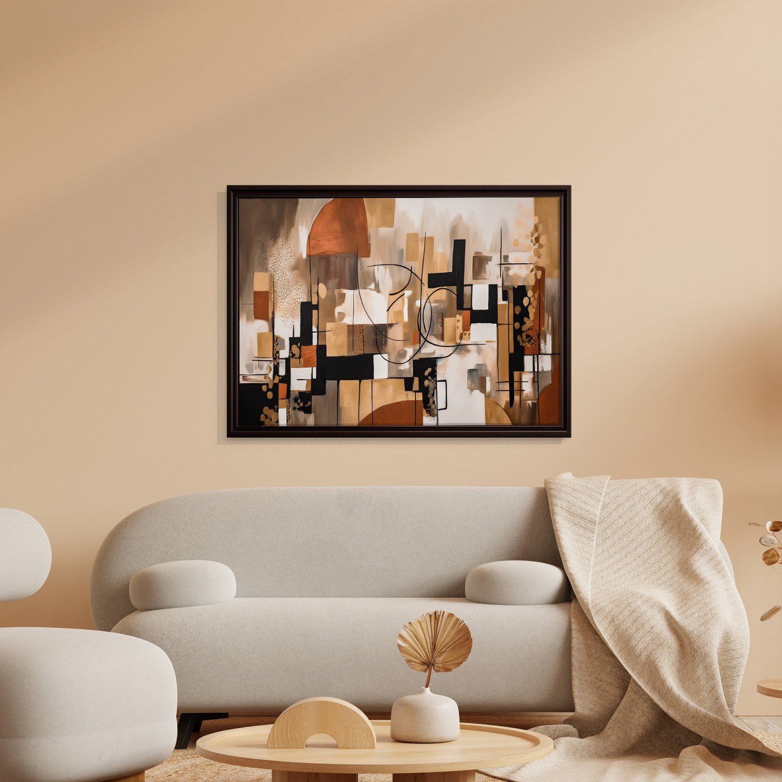 Bohem Denge – Siyah, Terracotta ve Gold Tonlarda Soyut Tablo