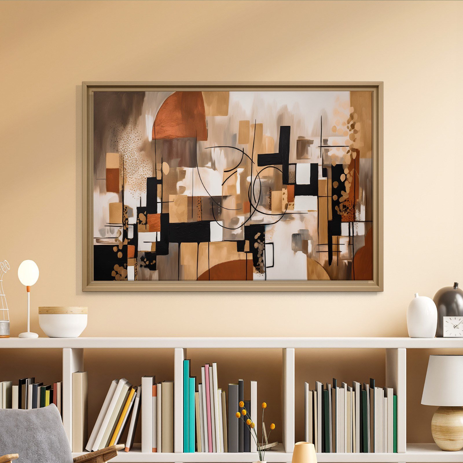 Bohem Denge – Siyah, Terracotta ve Gold Tonlarda Soyut Tablo