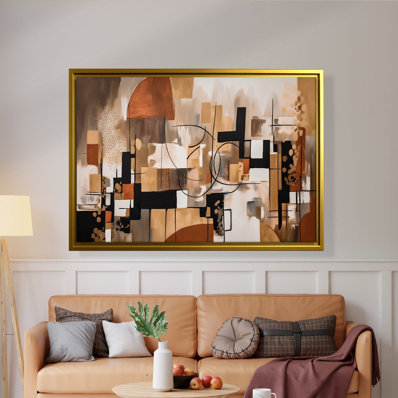 Bohem Denge – Siyah, Terracotta ve Gold Tonlarda Soyut Tablo
