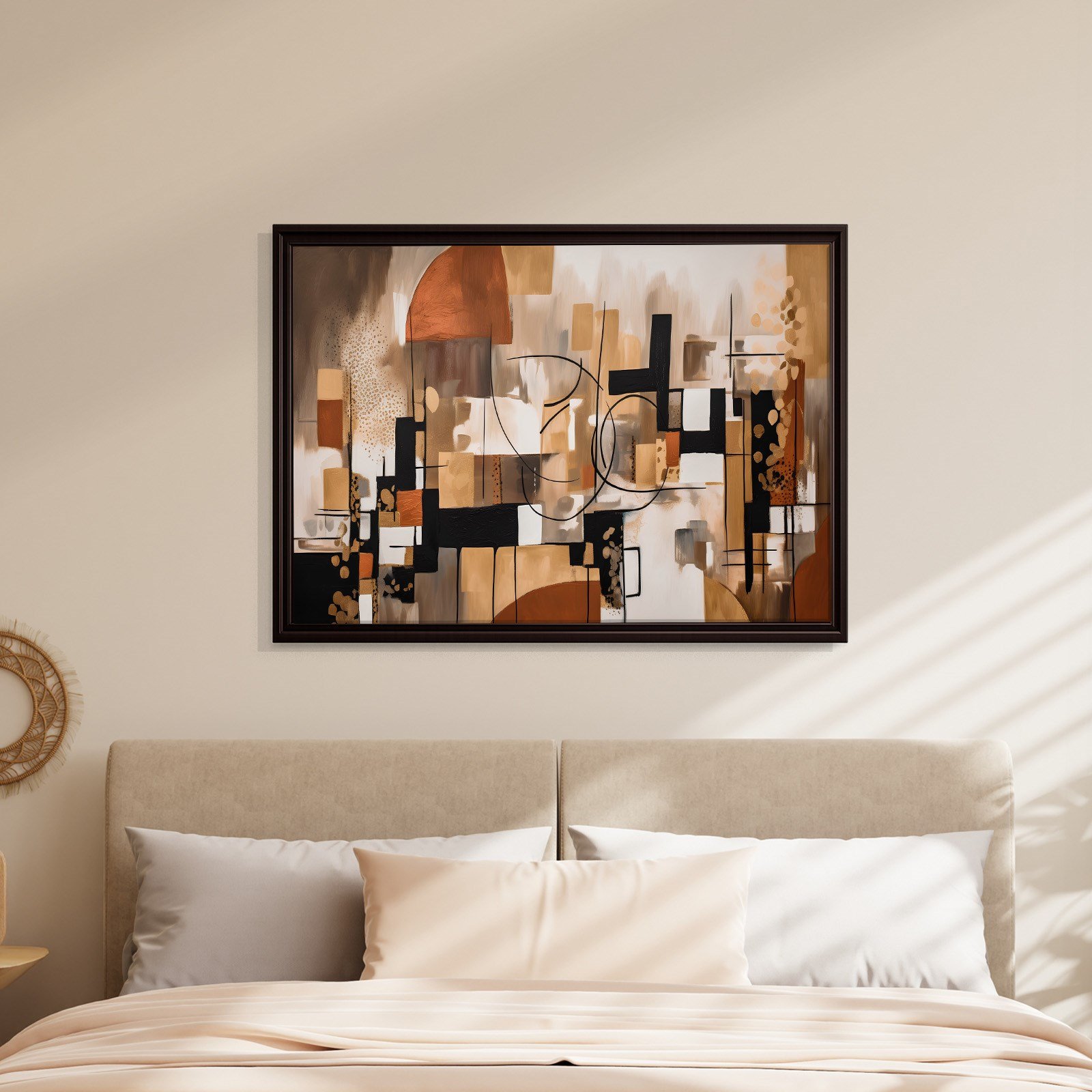 Bohem Denge – Siyah, Terracotta ve Gold Tonlarda Soyut Tablo