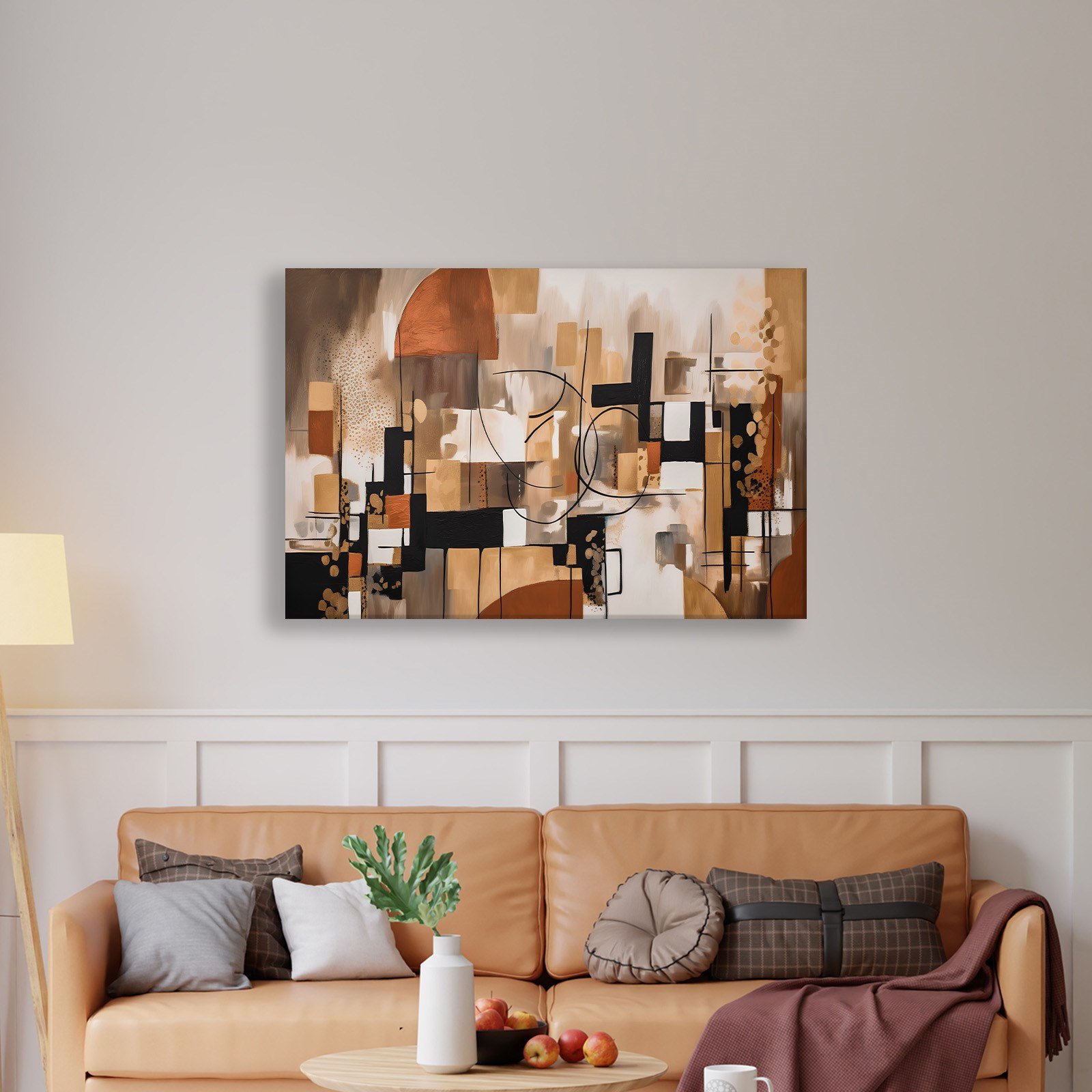 Bohem Denge – Siyah, Terracotta ve Gold Tonlarda Soyut Tablo