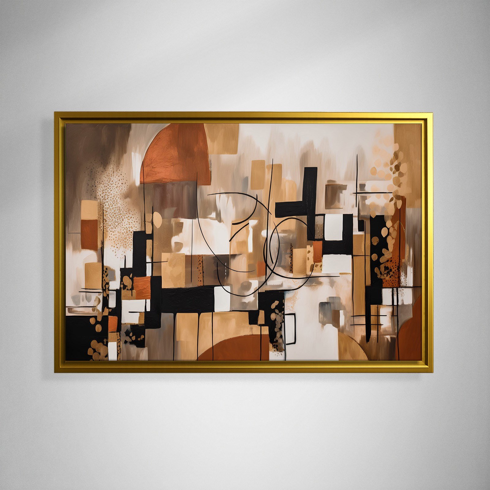 Bohem Denge – Siyah, Terracotta ve Gold Tonlarda Soyut Tablo