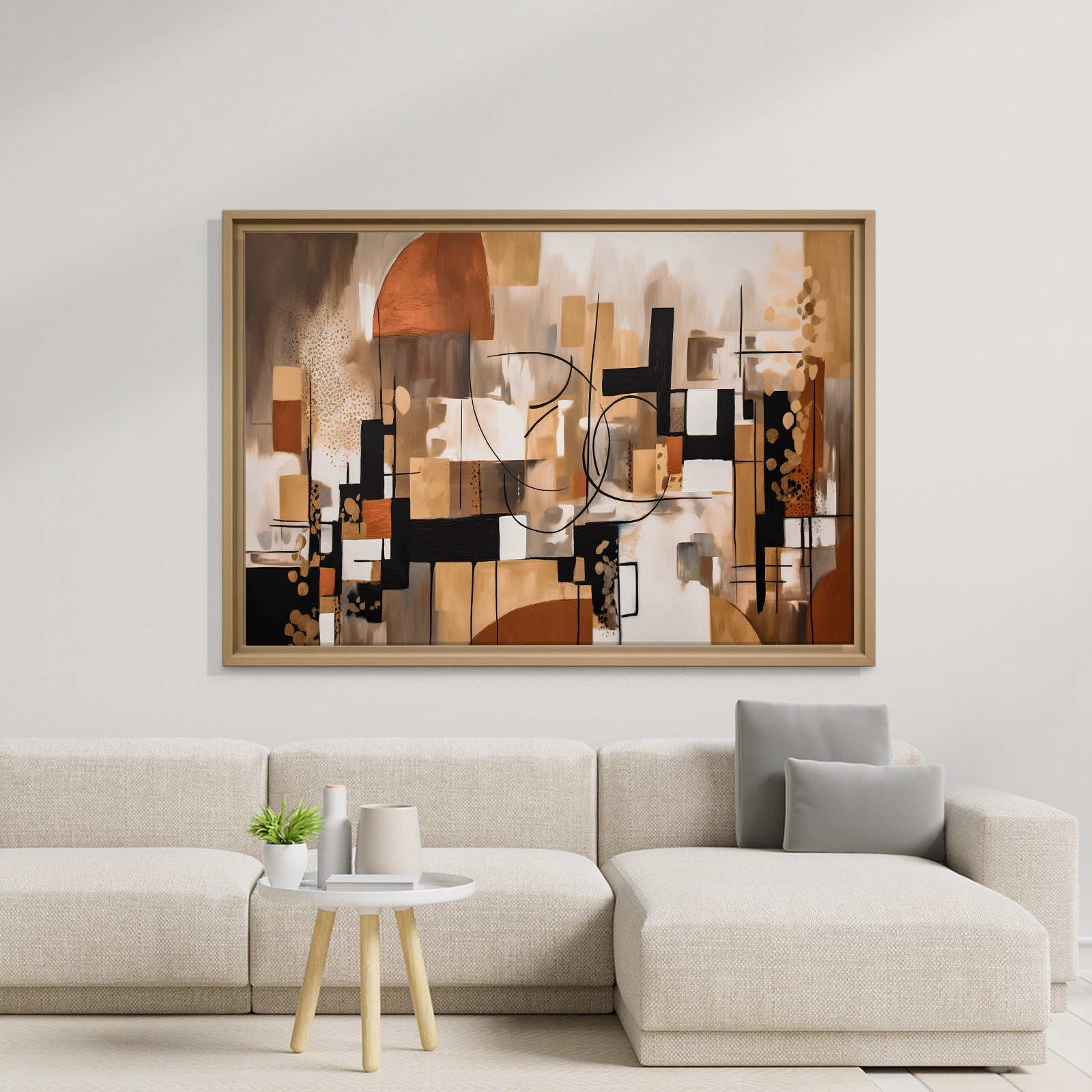 Bohem Denge – Siyah, Terracotta ve Gold Tonlarda Soyut Tablo