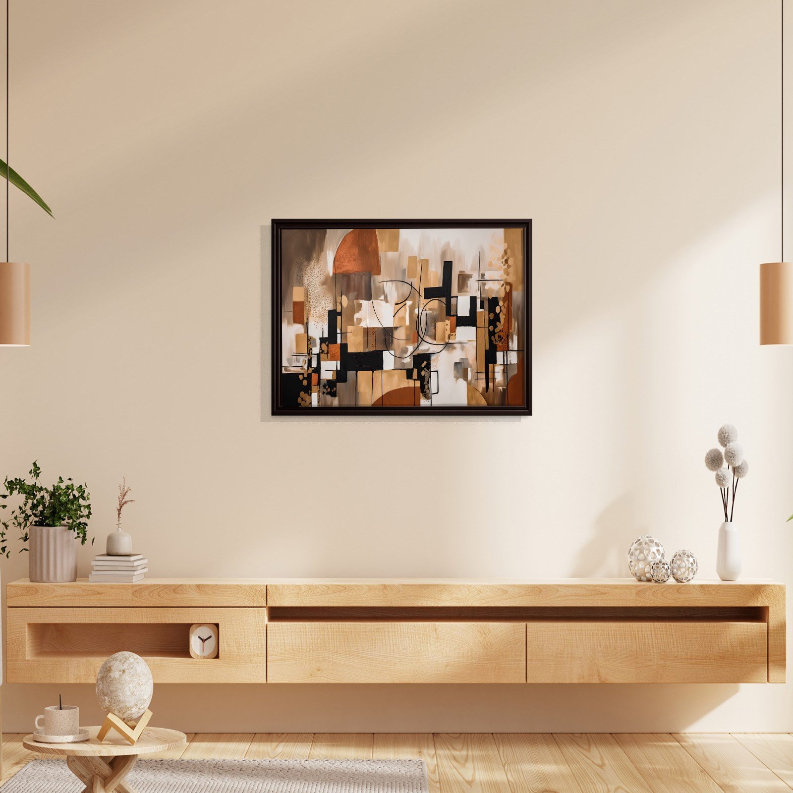 Bohem Denge – Siyah, Terracotta ve Gold Tonlarda Soyut Tablo
