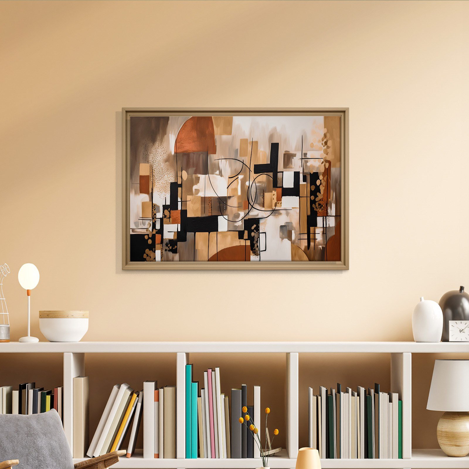 Bohem Denge – Siyah, Terracotta ve Gold Tonlarda Soyut Tablo