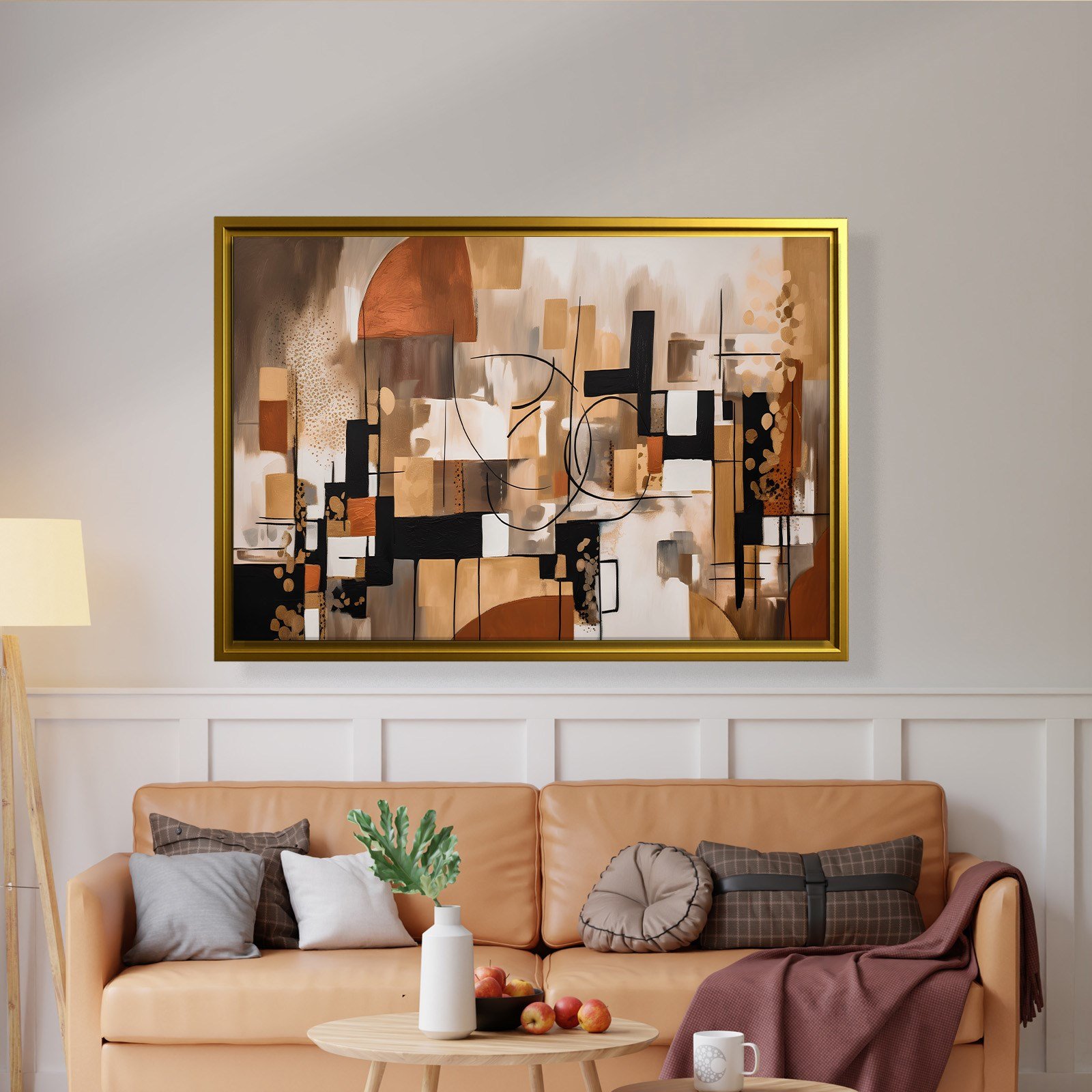 Bohem Denge – Siyah, Terracotta ve Gold Tonlarda Soyut Tablo