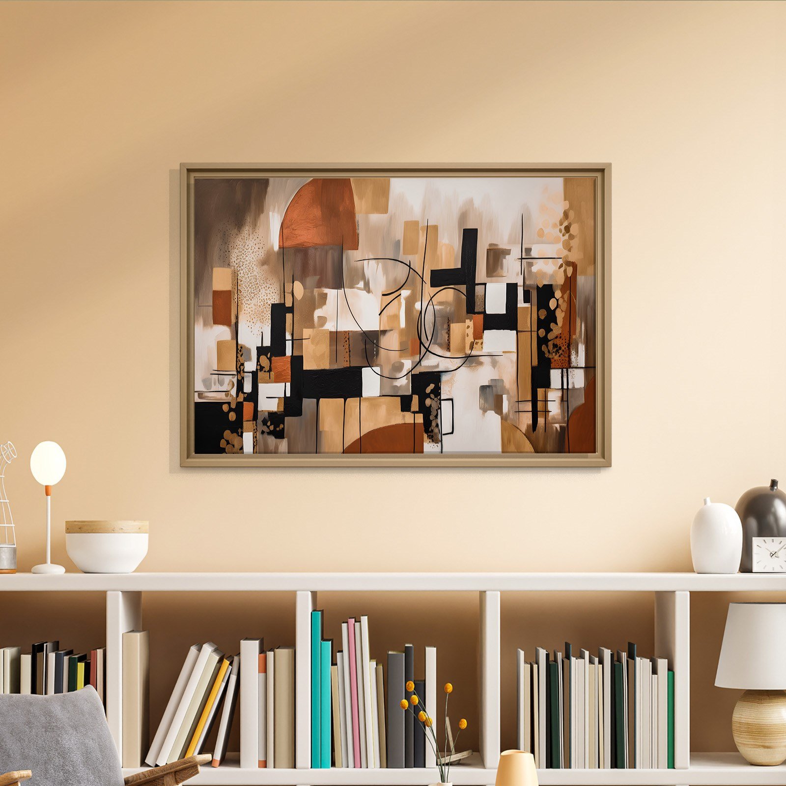 Bohem Denge – Siyah, Terracotta ve Gold Tonlarda Soyut Tablo