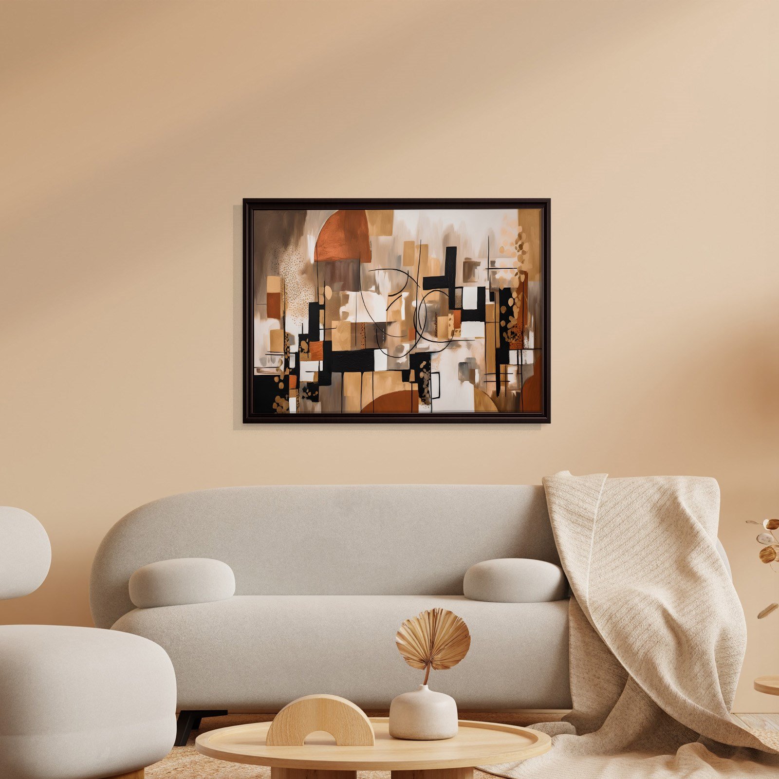 Bohem Denge – Siyah, Terracotta ve Gold Tonlarda Soyut Tablo