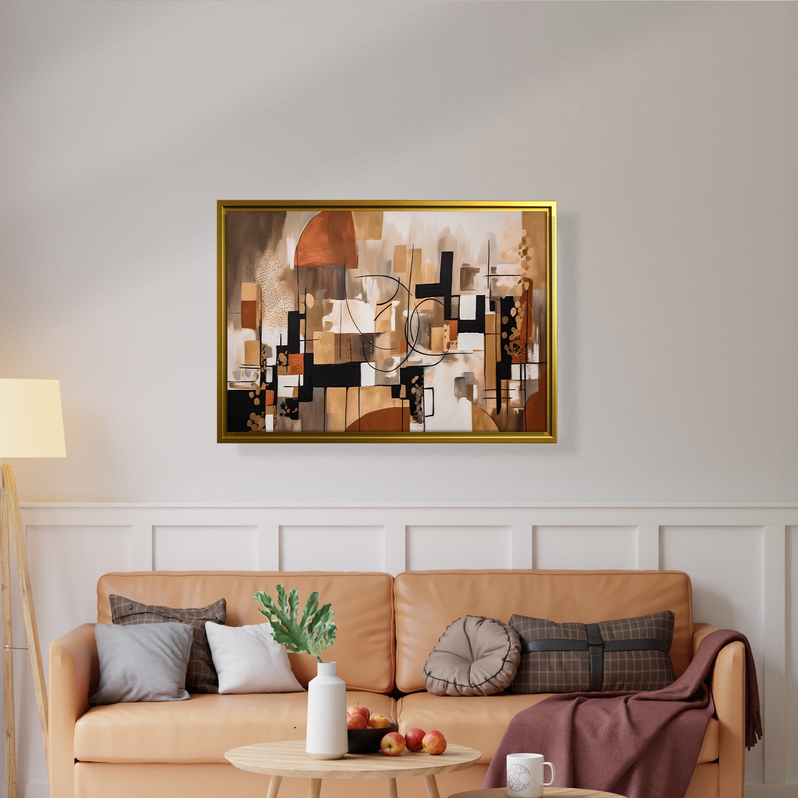 Bohem Denge – Siyah, Terracotta ve Gold Tonlarda Soyut Tablo