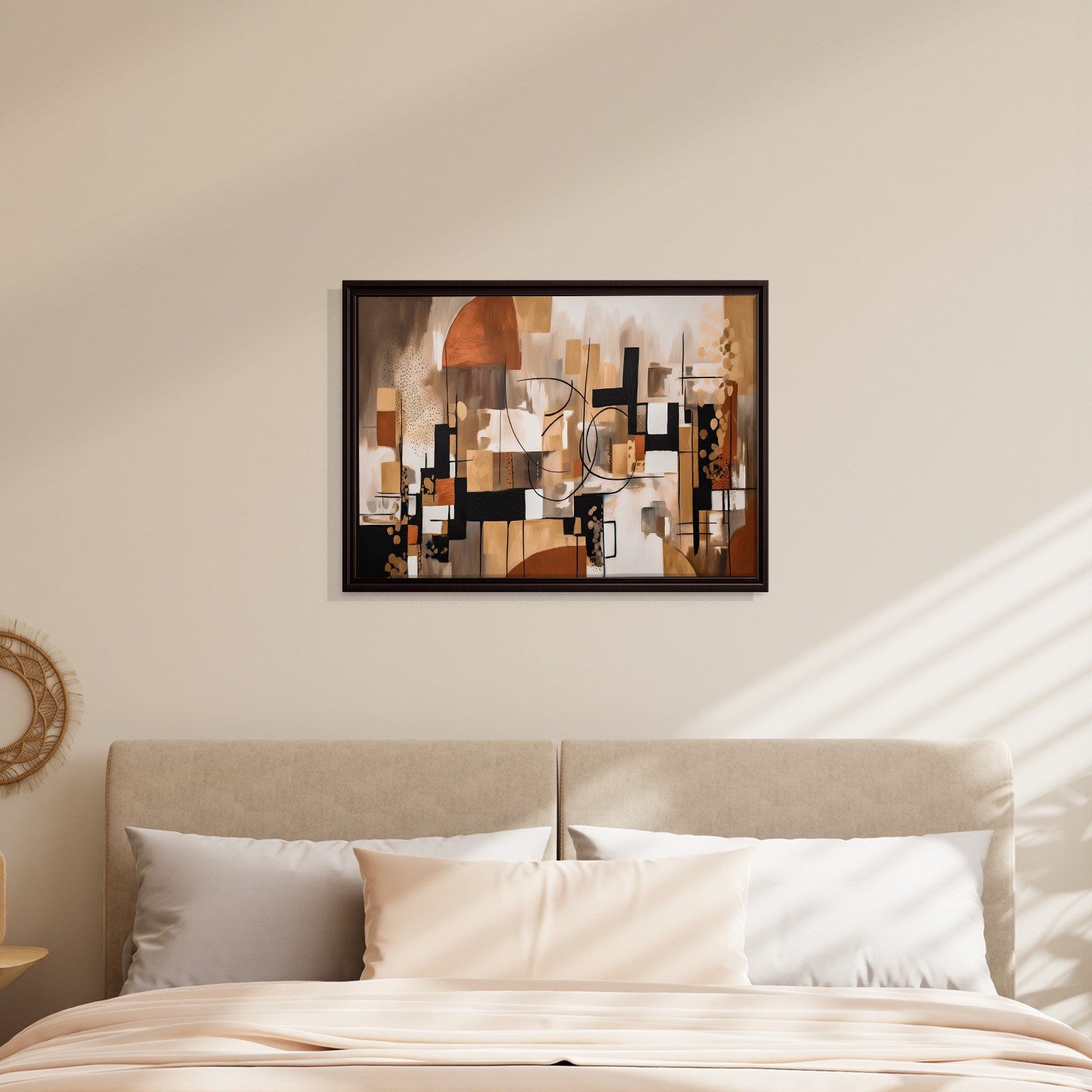 Bohem Denge – Siyah, Terracotta ve Gold Tonlarda Soyut Tablo