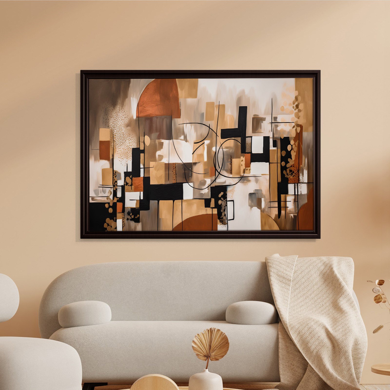 Bohem Denge – Siyah, Terracotta ve Gold Tonlarda Soyut Tablo